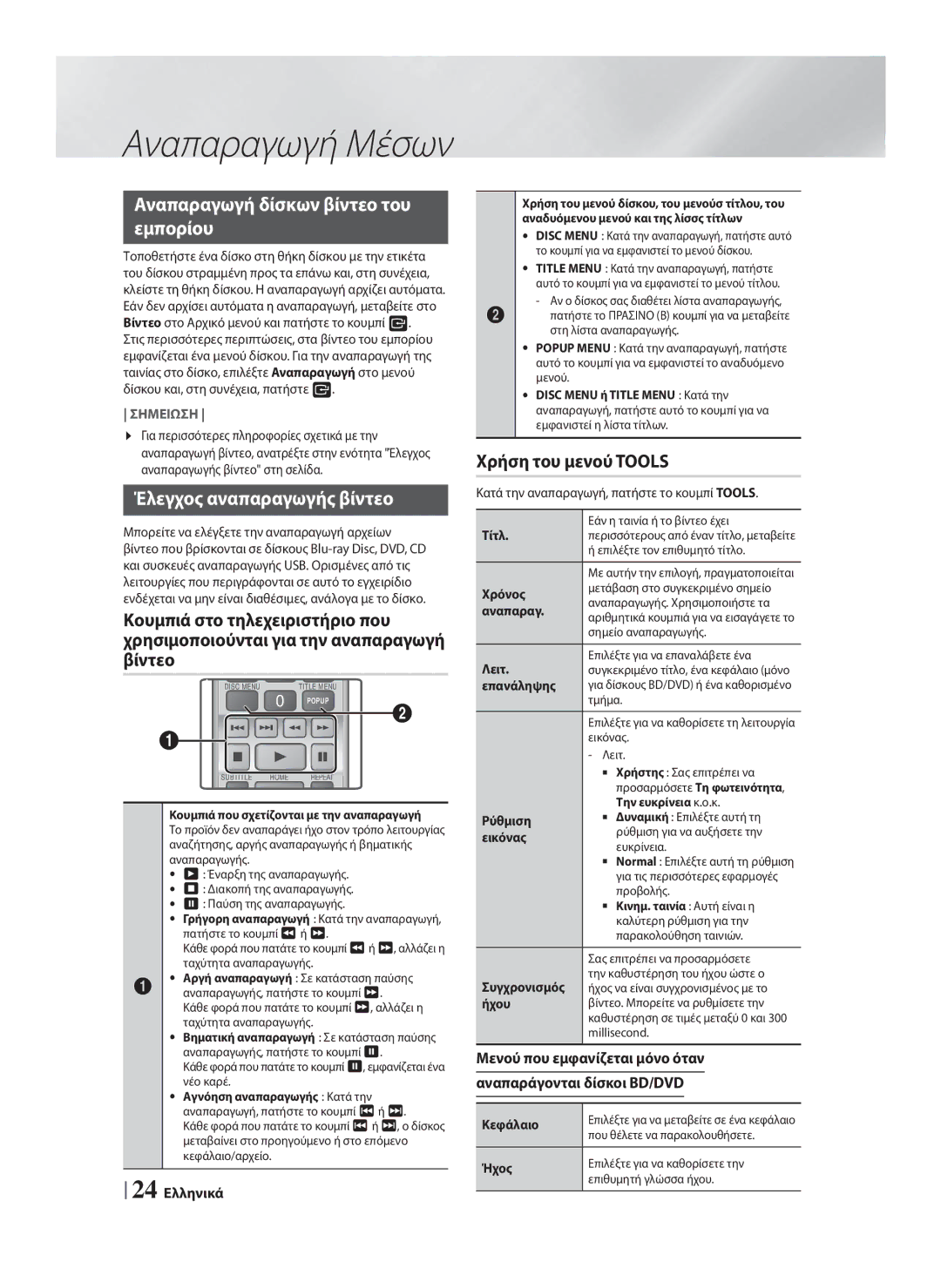 Samsung HT-F4200/EN manual Αναπαραγωγή Μέσων, Αναπαραγωγή δίσκων βίντεο του Εμπορίου, Έλεγχος αναπαραγωγής βίντεο 