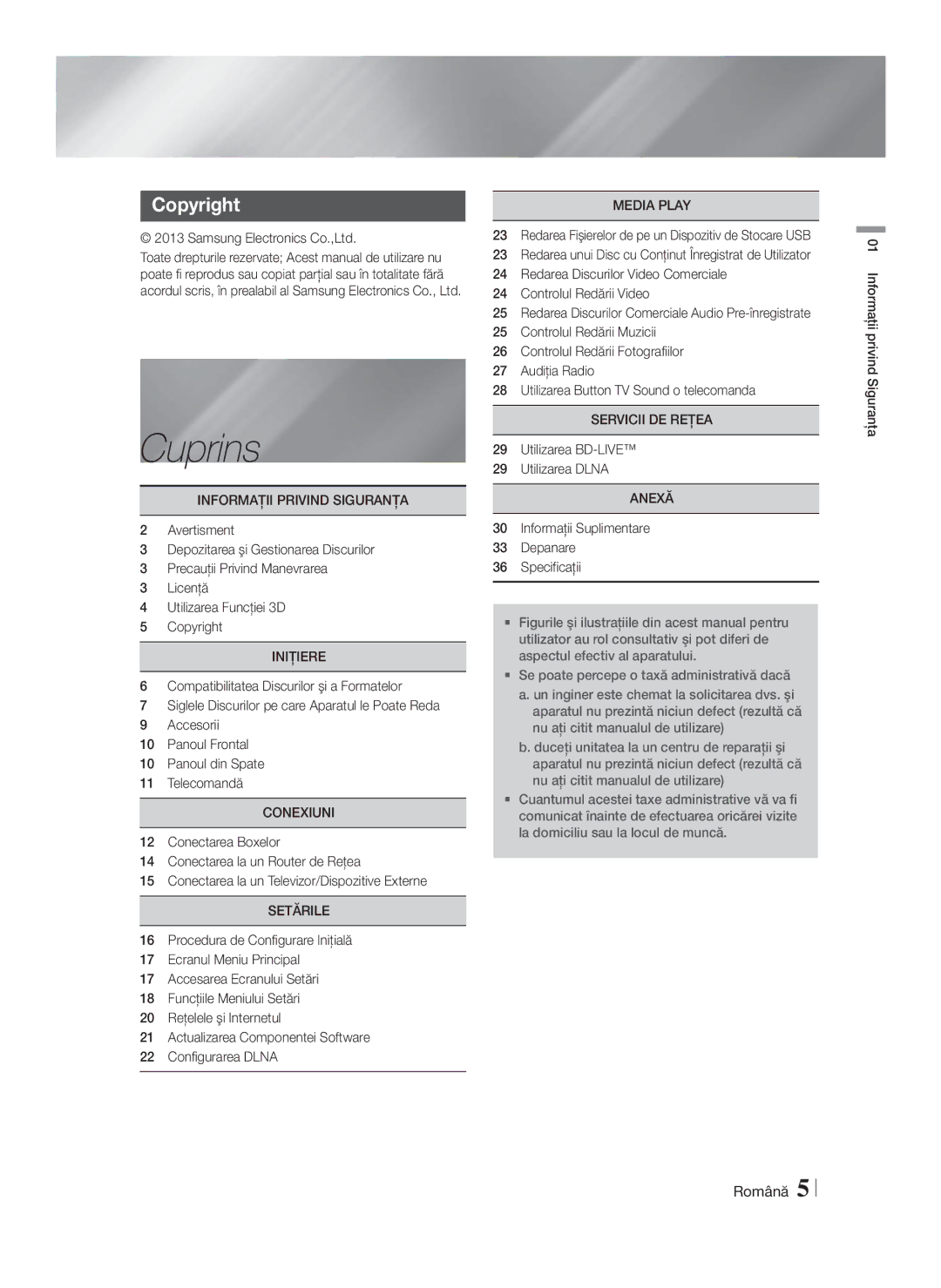 Samsung HT-F4200/EN manual Cuprins, Copyright 