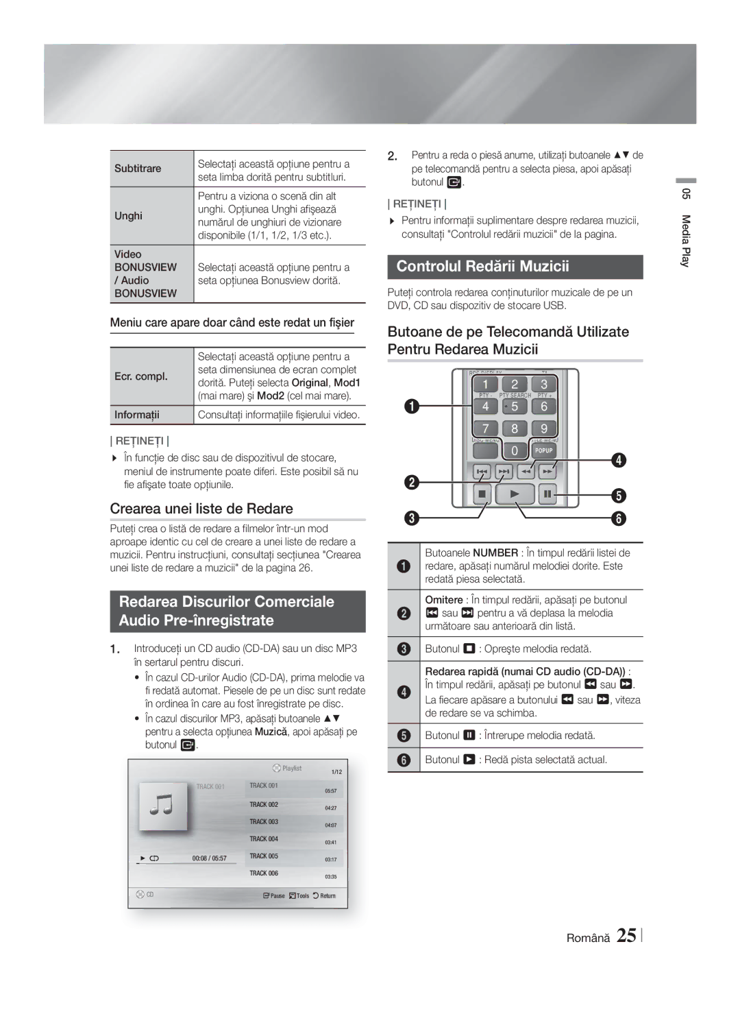 Samsung HT-F4200/EN manual Crearea unei liste de Redare, Redarea Discurilor Comerciale Audio Pre-înregistrate 