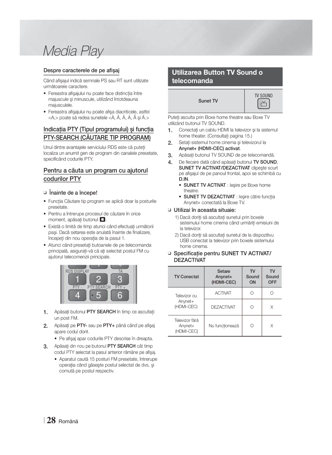 Samsung HT-F4200/EN manual Utilizarea Button TV Sound o Telecomanda, Despre caracterele de pe afişaj, Înainte de a începe 