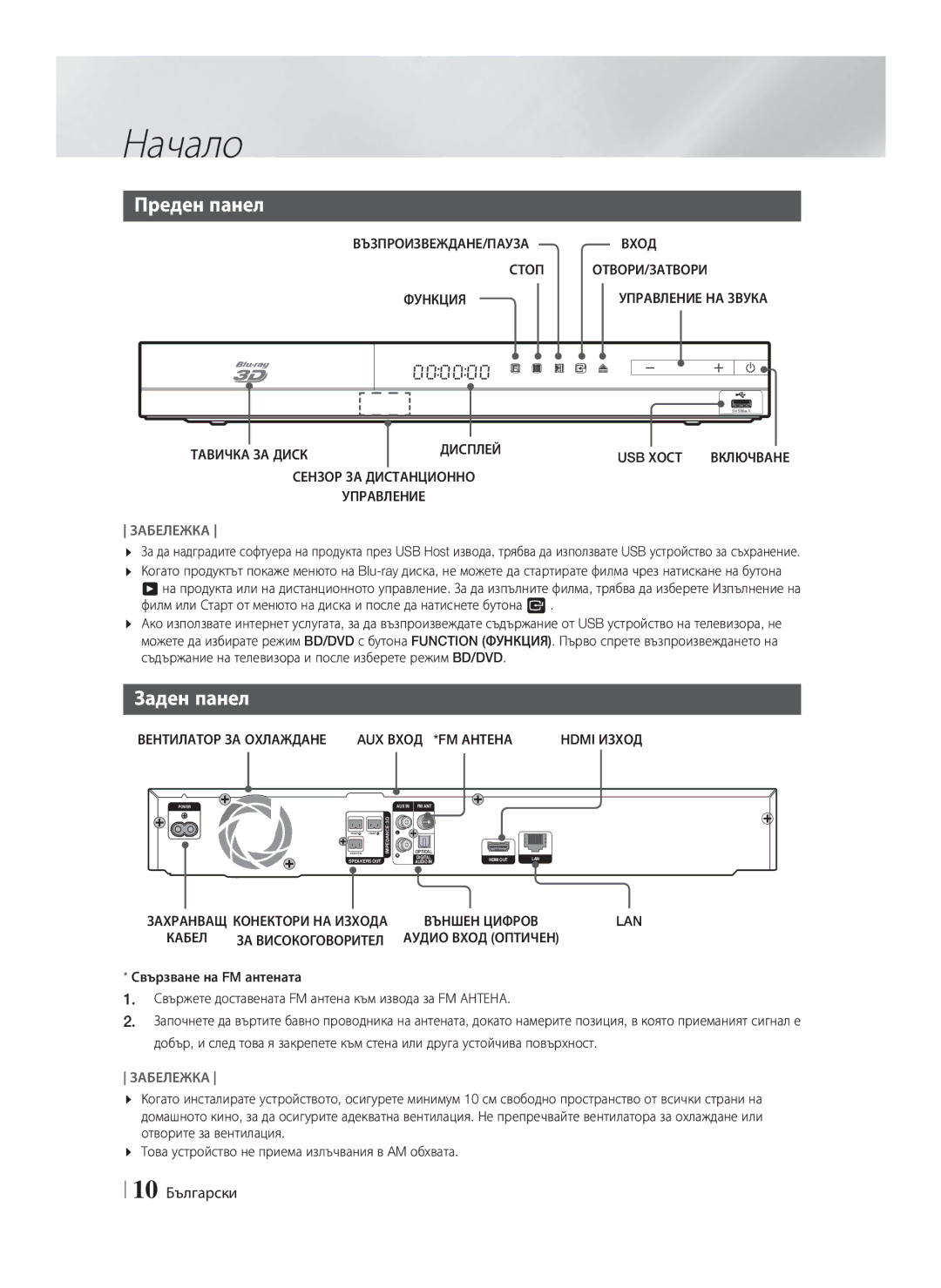 Samsung HT-F4200/EN manual Преден панел, Заден панел, 10 Български 