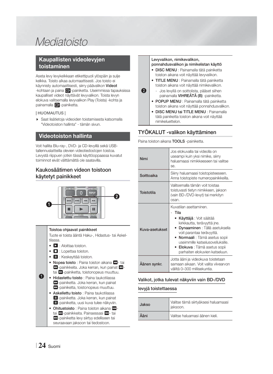 Samsung HT-F4200/XE manual Kaupallisten videolevyjen Toistaminen, Videotoiston hallinta, Työkalut -valikon käyttäminen 