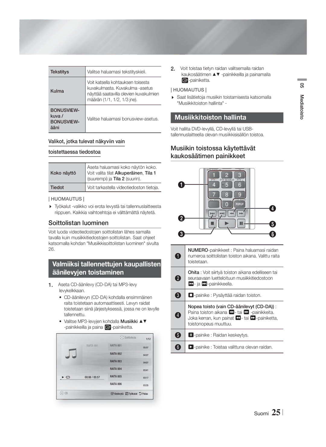 Samsung HT-F4200/XE manual Soittolistan luominen, Musiikkitoiston hallinta 