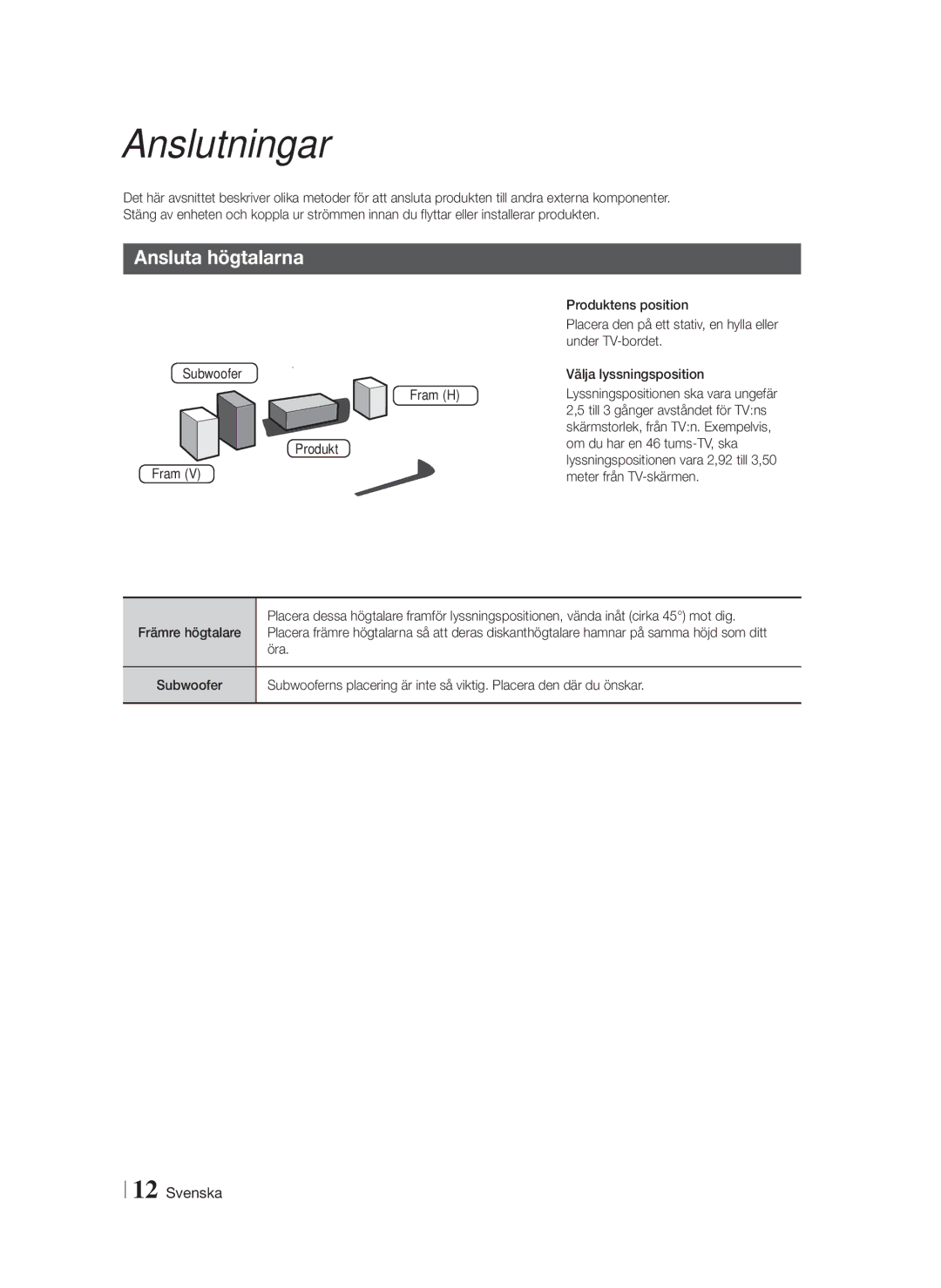 Samsung HT-F4200/XE manual Anslutningar, Ansluta högtalarna 