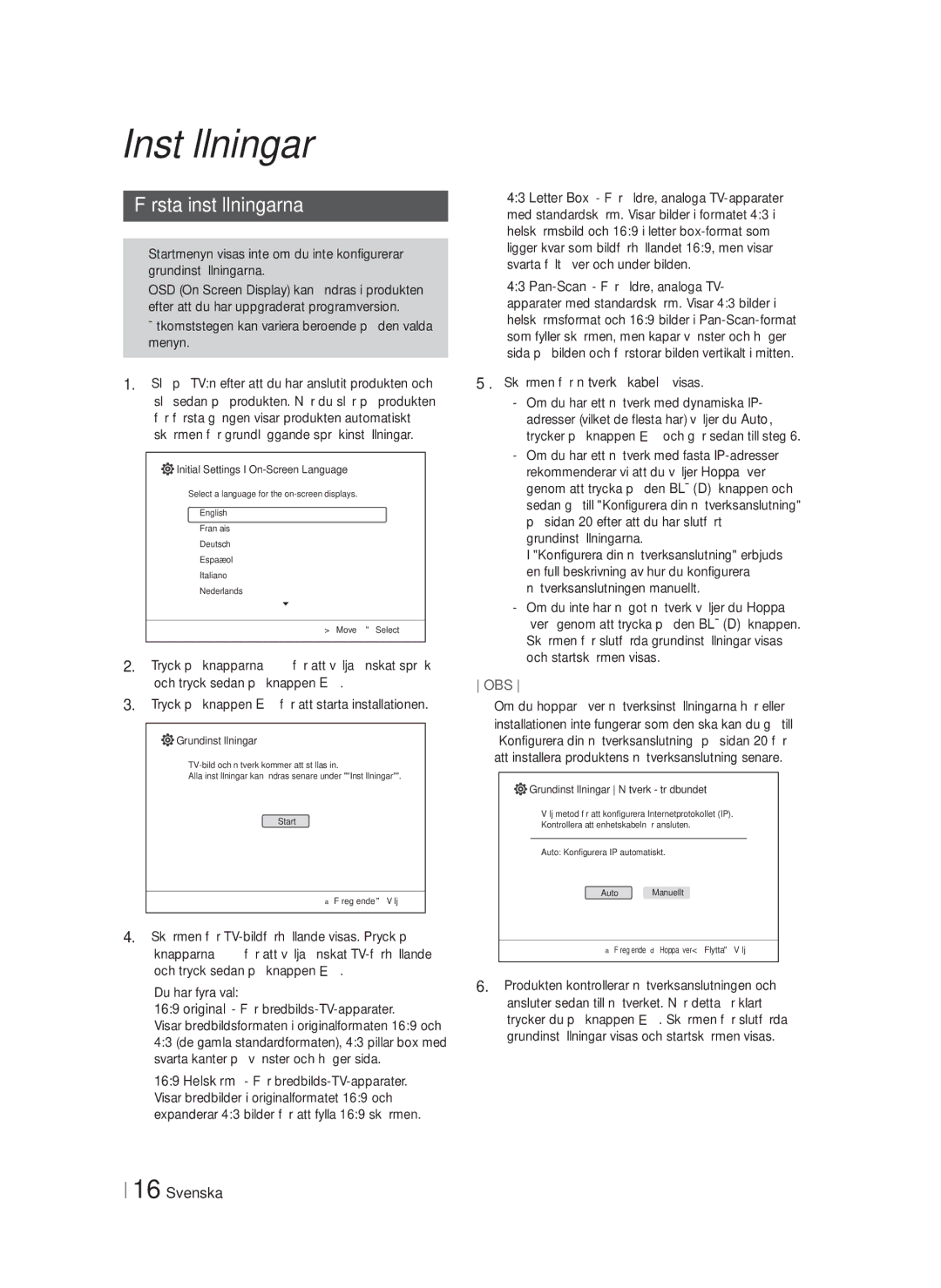 Samsung HT-F4200/XE manual Inställningar, Första inställningarna, Åtkomststegen kan variera beroende på den valda menyn 