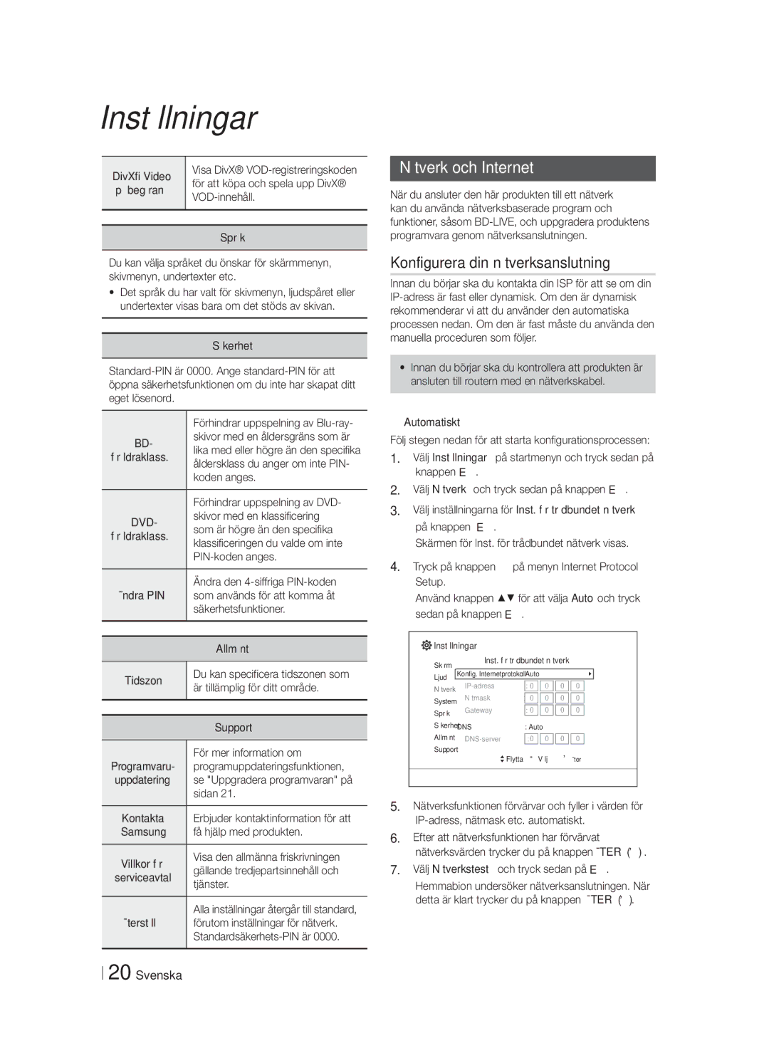 Samsung HT-F4200/XE manual Nätverk och Internet, Konfigurera din nätverksanslutning 