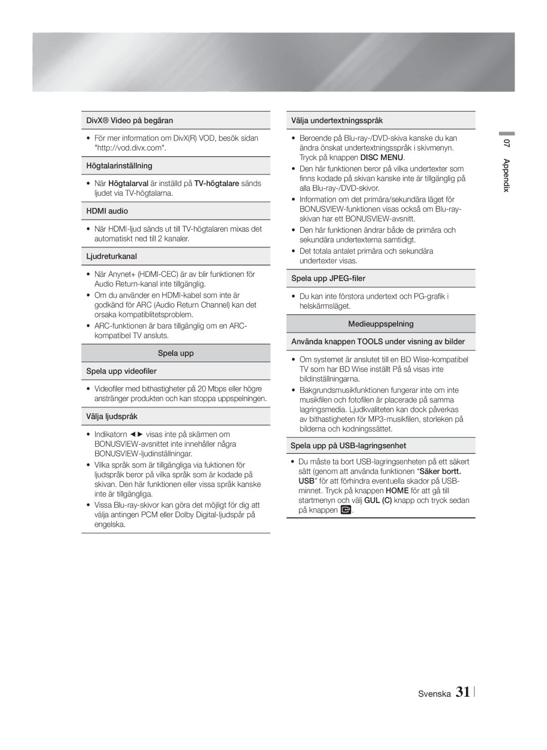 Samsung HT-F4200/XE manual Välja ljudspråk 