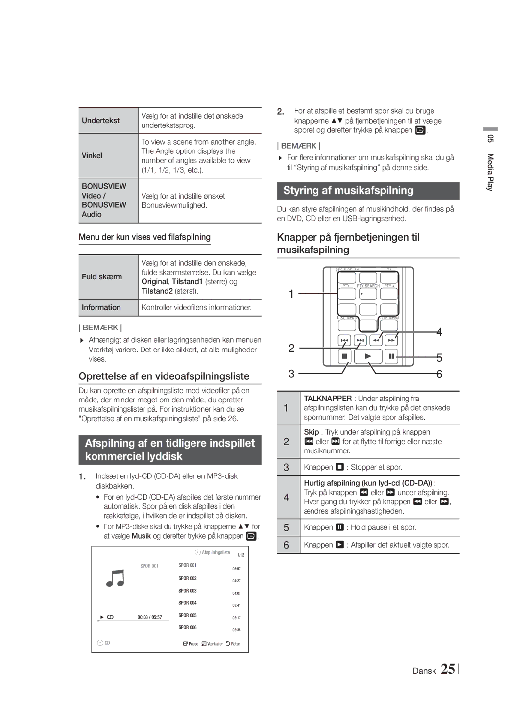 Samsung HT-F4200/XE manual Styring af musikafspilning, Oprettelse af en videoafspilningsliste 