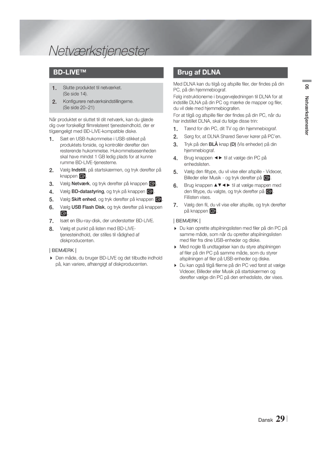 Samsung HT-F4200/XE manual Netværkstjenester, Brug af Dlna, Slutte produktet til netværket. Se side 