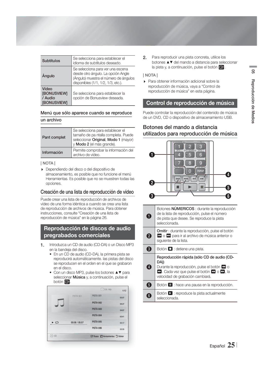 Samsung HT-F4200/ZF manual Reproducción de discos de audio Pregrabados comerciales, Control de reproducción de música 