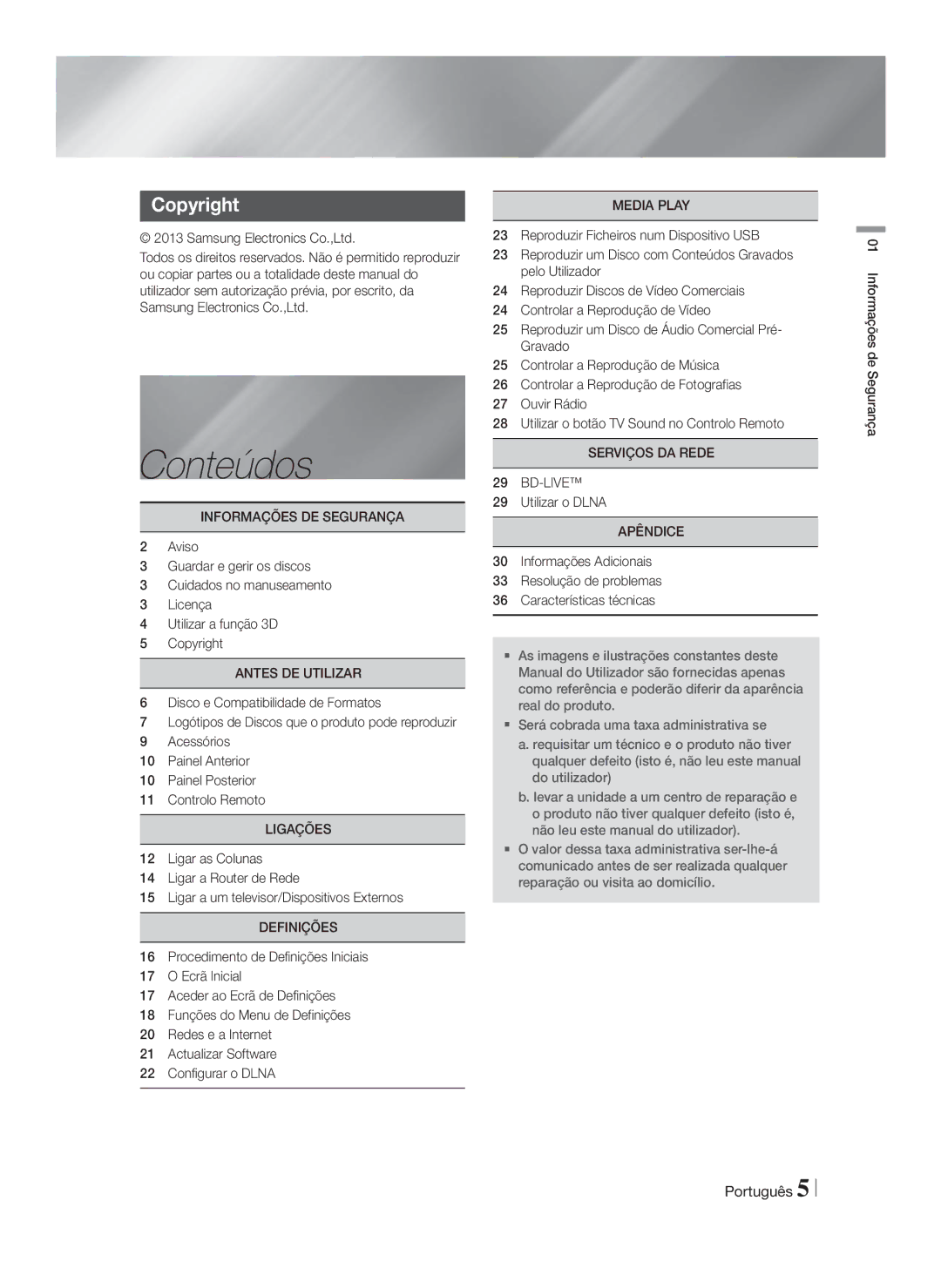 Samsung HT-F4200/ZF manual Conteúdos 