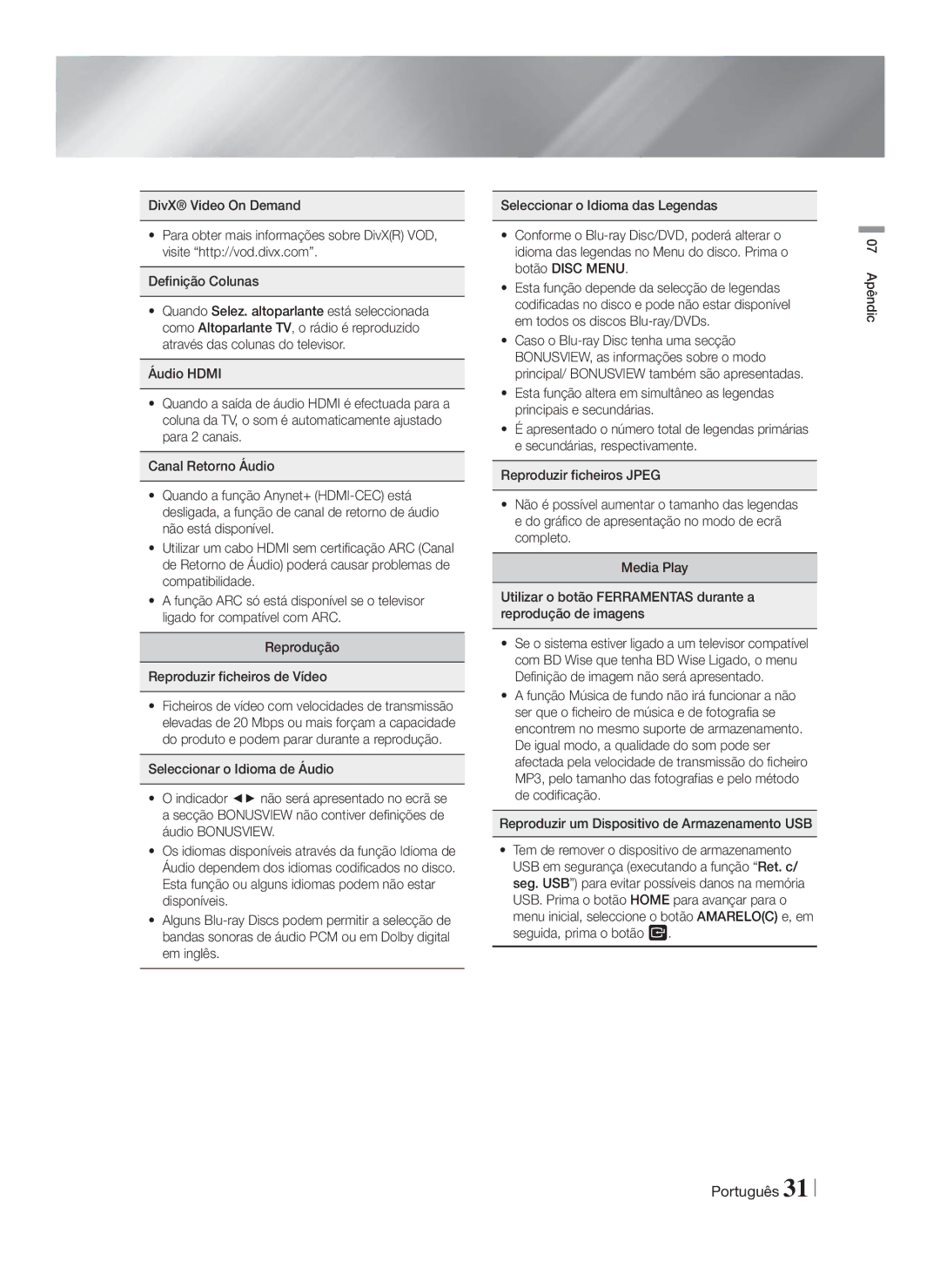 Samsung HT-F4200/ZF manual 07 Apêndic 