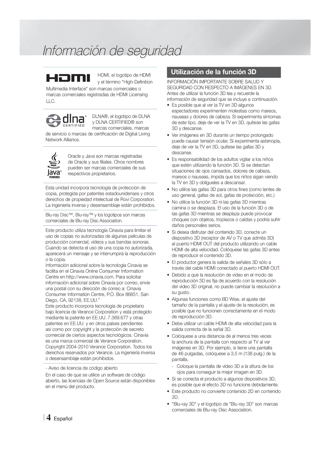 Samsung HT-F4200/ZF manual Utilización de la función 3D 