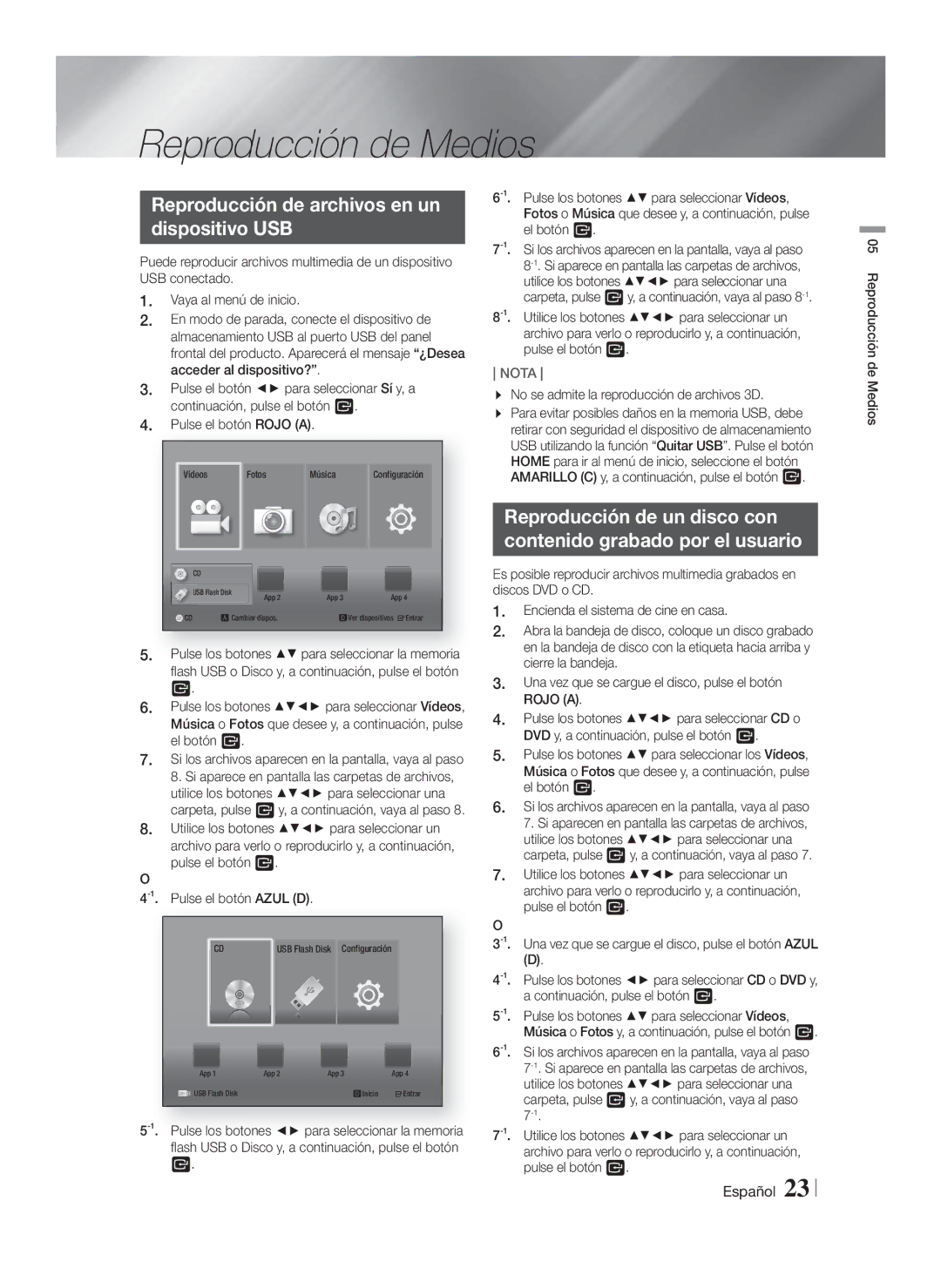 Samsung HT-F4200/ZF manual Reproducción de Medios, Reproducción de archivos en un Dispositivo USB 