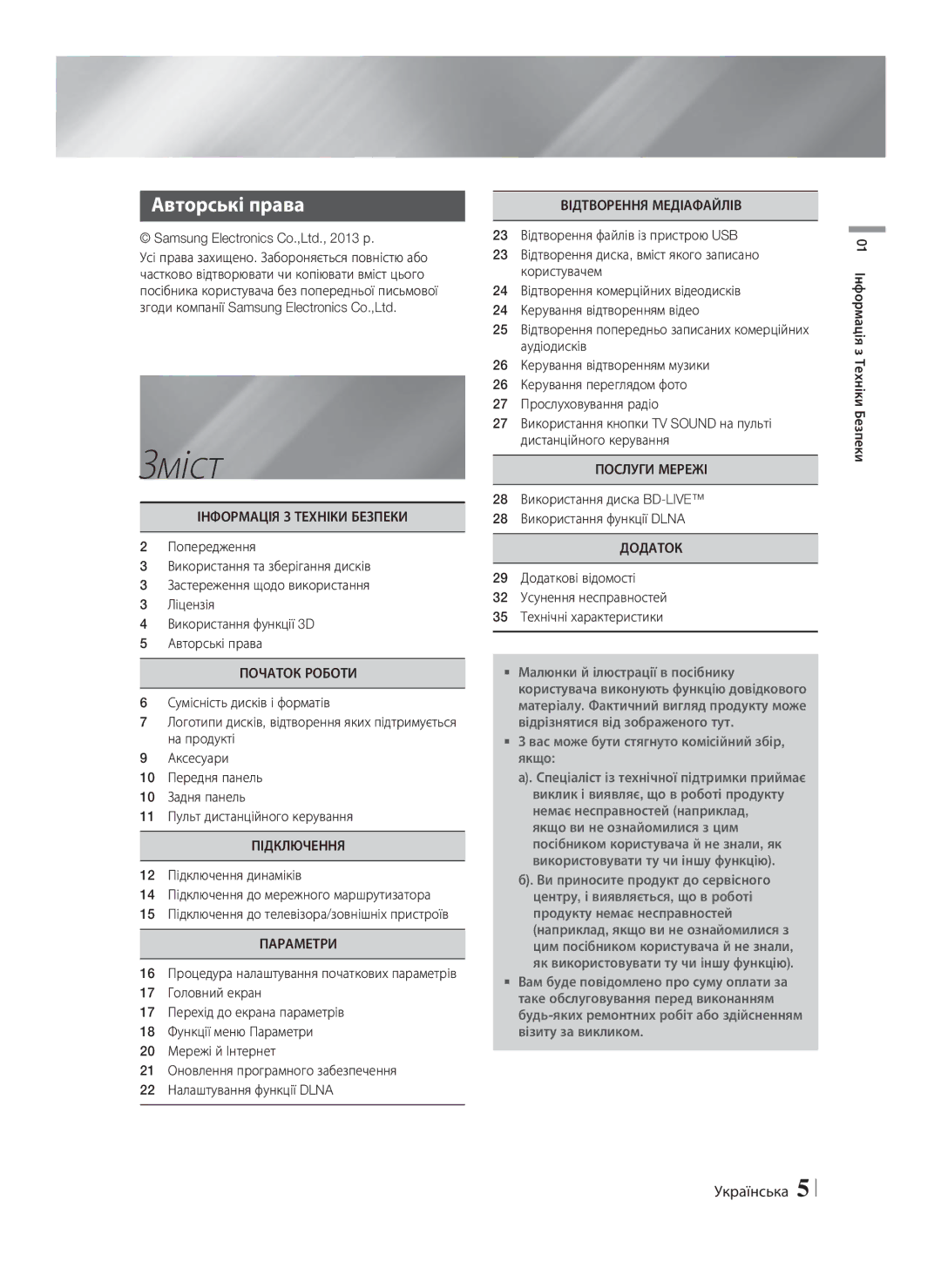 Samsung HT-F4550/RU, HT-F4500/RU manual Зміст, Авторські права 