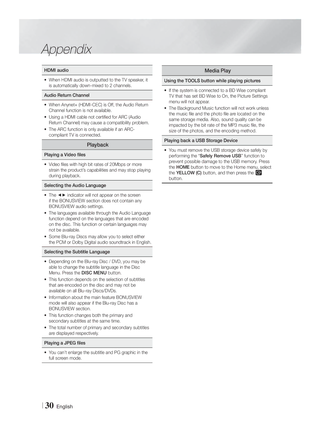 Samsung HT-F4500/SQ manual Playback, Media Play, Hdmi audio 