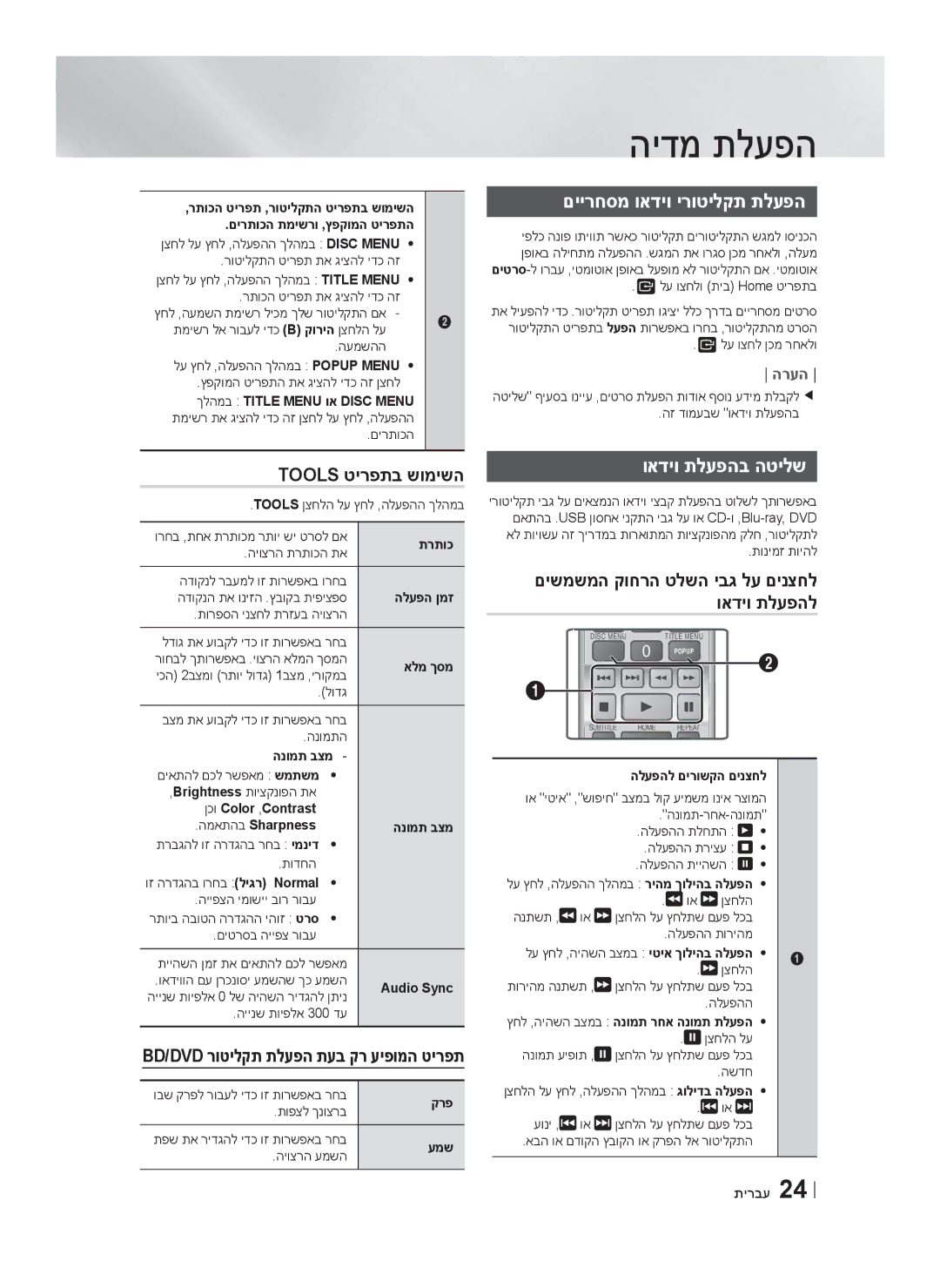 Samsung HT-F4500/SQ manual Tools טירפתב שומישה, םיירחסמ ואדיו ירוטילקת תלעפה, ואדיו תלעפהב הטילש 