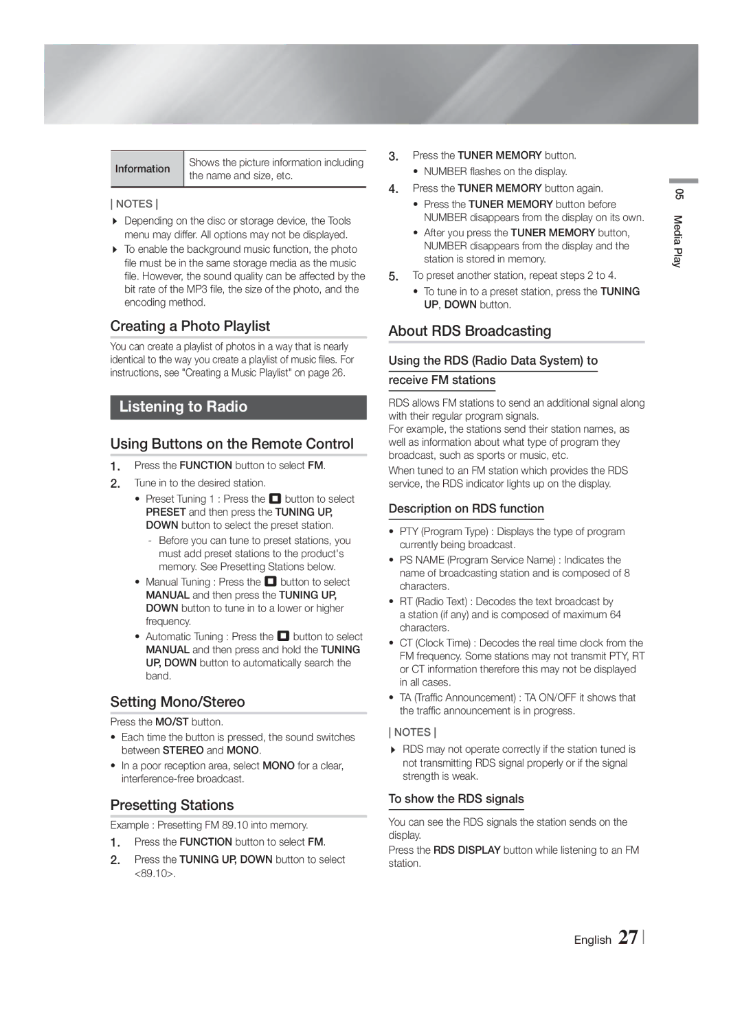 Samsung HT-F4550/EN, HT-F4500/TK, HT-F4550/TK, HT-F4500/EN, HT-F4500/ZF manual Listening to Radio 