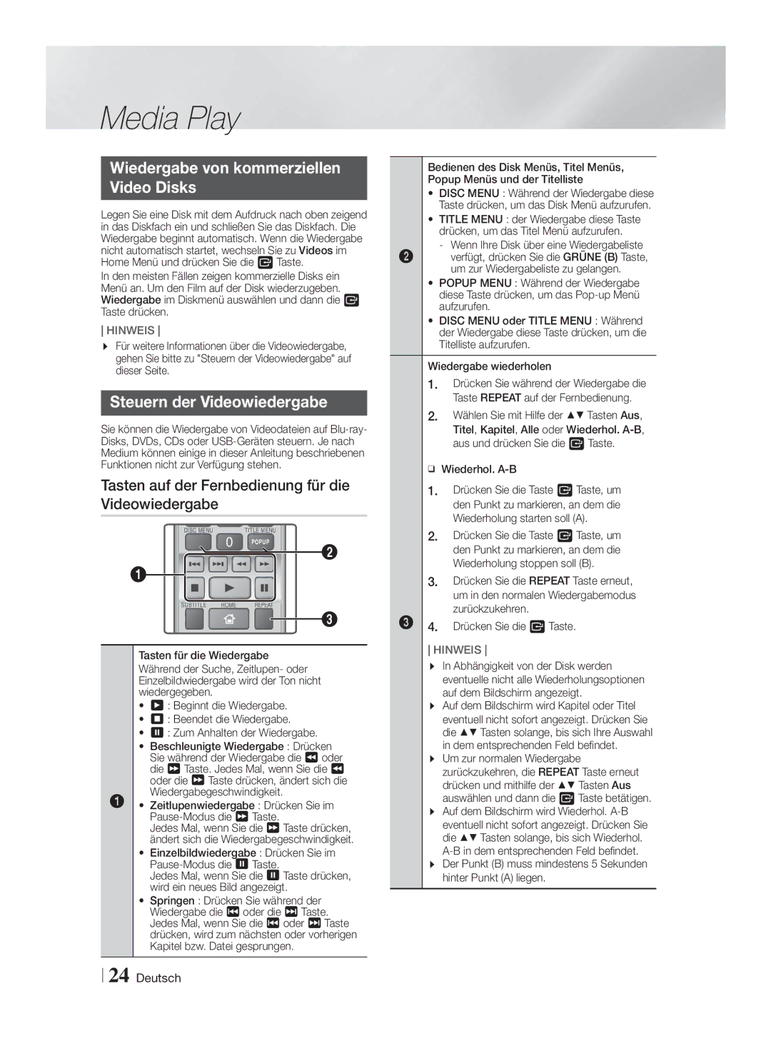 Samsung HT-F4550/TK, HT-F4500/TK, HT-F4550/EN manual Wiedergabe von kommerziellen Video Disks, Steuern der Videowiedergabe 