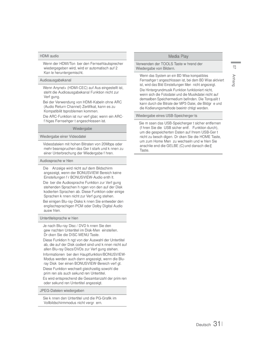 Samsung HT-F4500/XE, HT-F4500/TK manual Audiosprache wählen, Verwenden der Tools Taste während der Wiedergabe von Bildern 