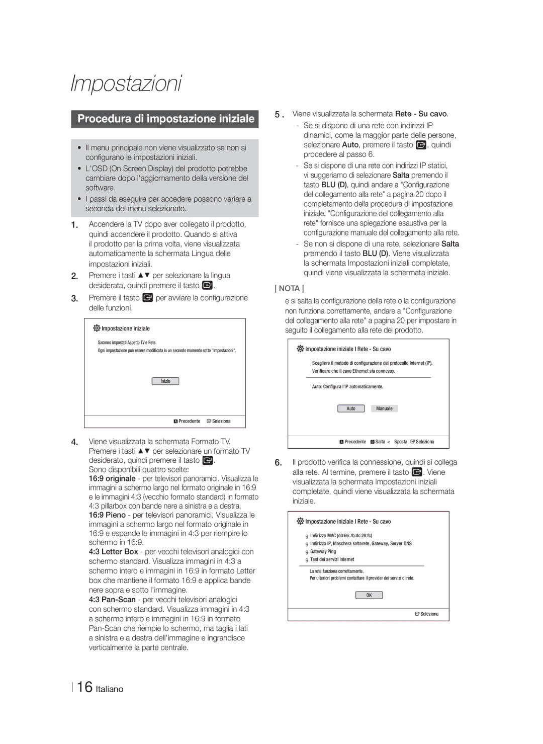 Samsung HT-F4550/ZF, HT-F4500/TK manual Impostazioni, Procedura di impostazione iniziale, Sono disponibili quattro scelte 