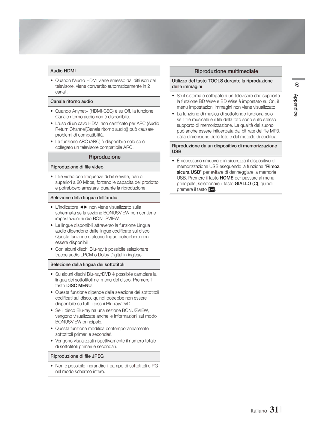 Samsung HT-F4550/TK, HT-F4500/TK, HT-F4550/EN, HT-F4500/EN manual Riproduzione multimediale, Riproduzione di file video 