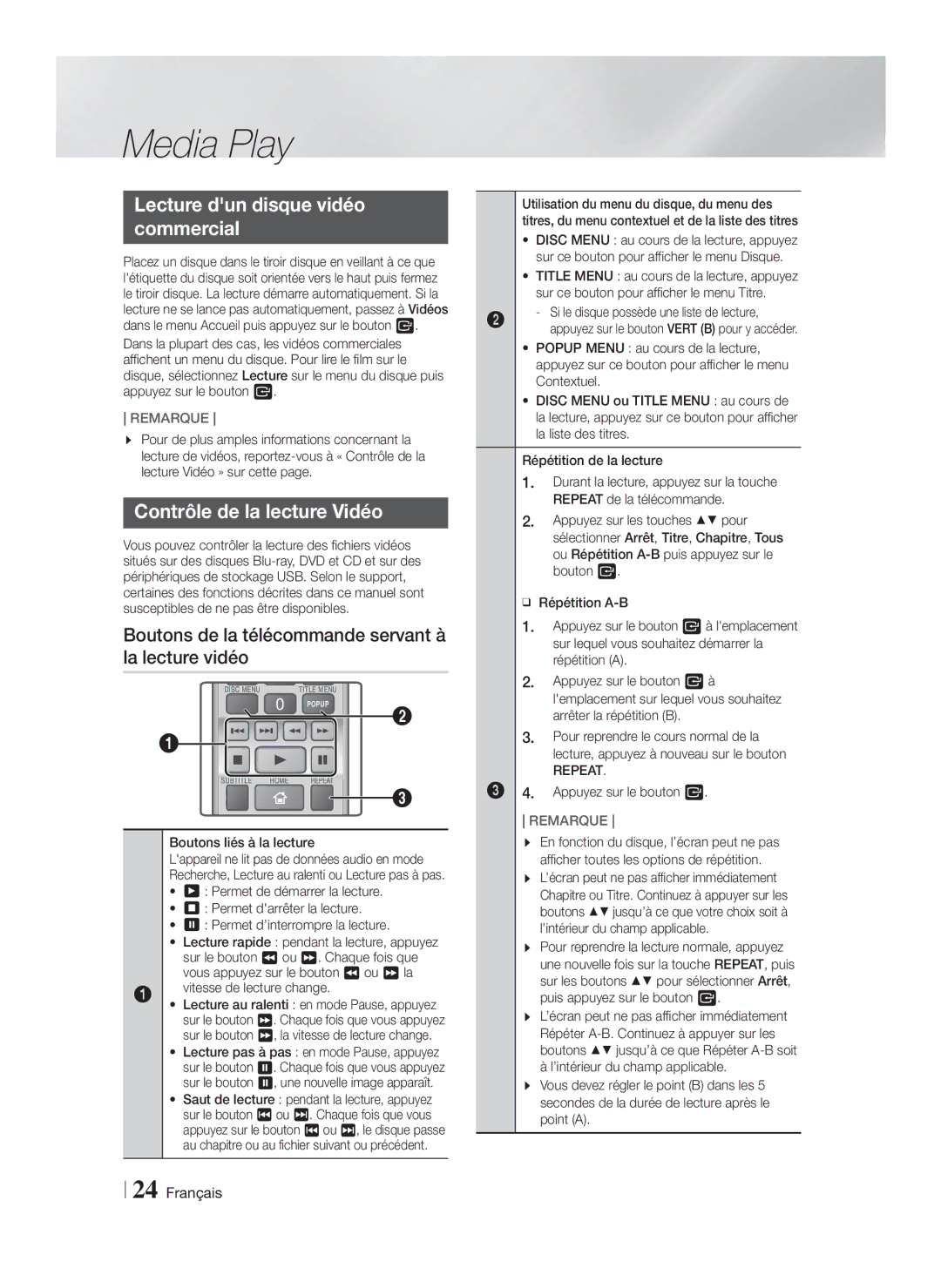 Samsung HT-F4500/XE, HT-F4500/TK, HT-F4550/TK Lecture dun disque vidéo Commercial, Contrôle de la lecture Vidéo, Repeat 