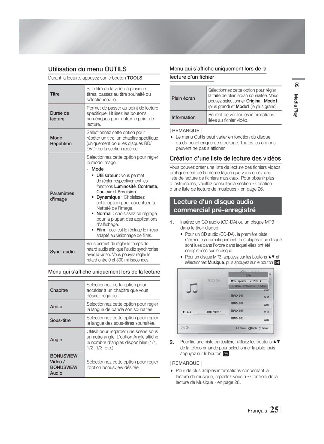 Samsung HT-F4500/TK, HT-F4550/TK, HT-F4550/EN manual Utilisation du menu Outils, Création d’une liste de lecture des vidéos 