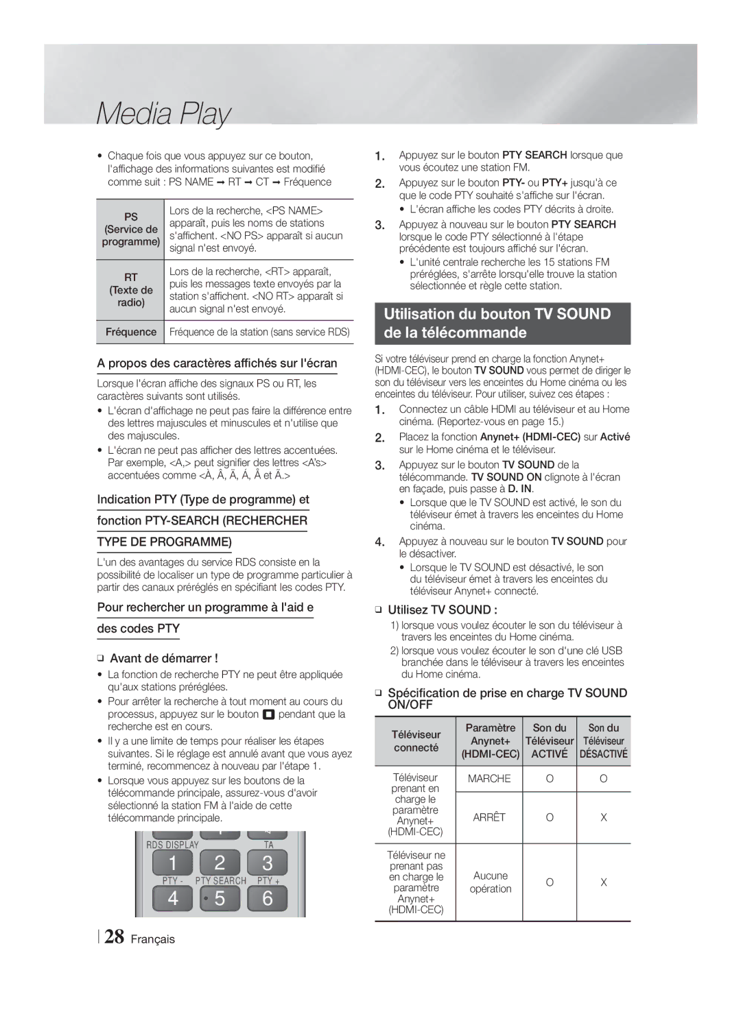 Samsung HT-F4500/EN manual Utilisation du bouton TV Sound De la télécommande, Propos des caractères affichés sur lécran 