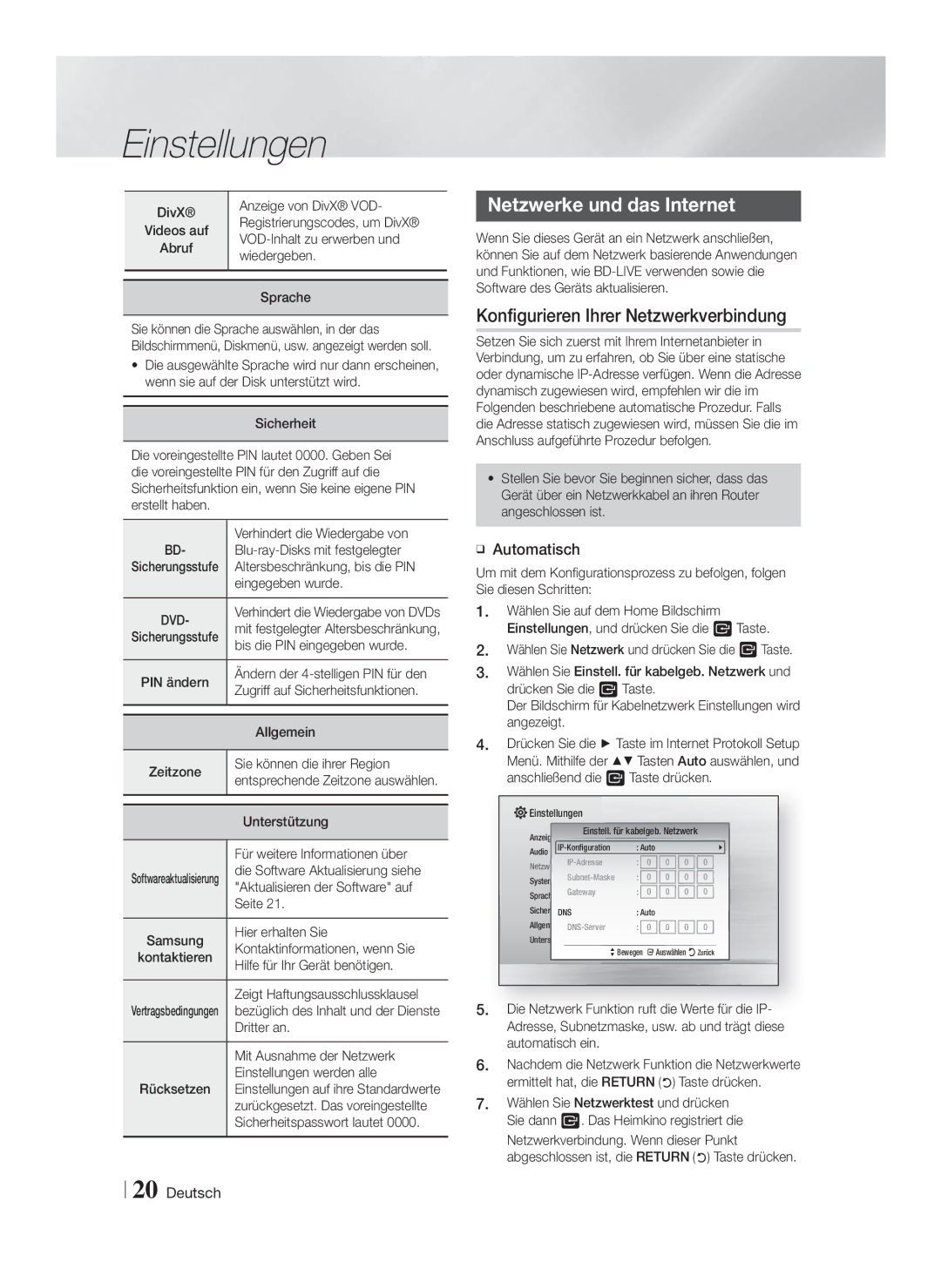 Samsung HT-F4550/SJ, HT-F4500/TK manual Netzwerke und das Internet, Konfigurieren Ihrer Netzwerkverbindung, Automatisch 