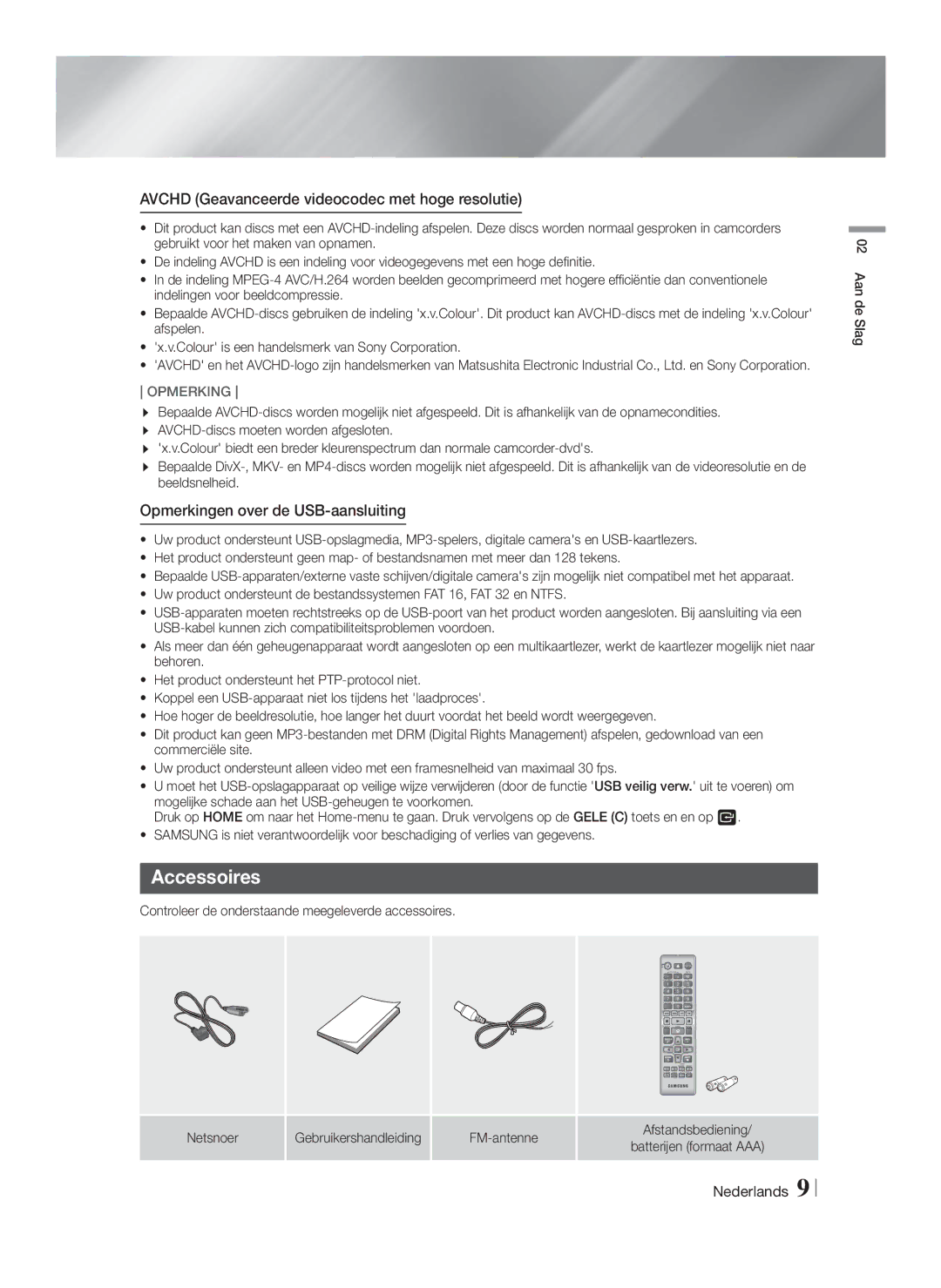 Samsung HT-F4500/ZF, HT-F4500/TK Avchd Geavanceerde videocodec met hoge resolutie, Opmerkingen over de USB-aansluiting 