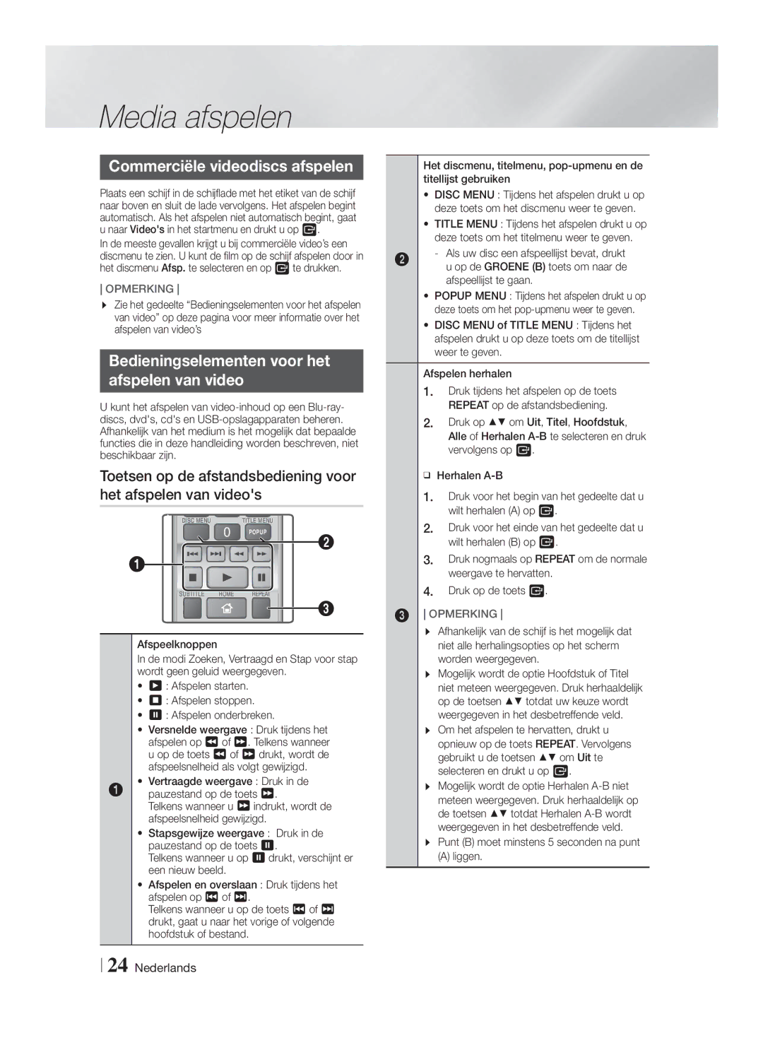 Samsung HT-F4550/EN, HT-F4500/TK manual Commerciële videodiscs afspelen, Bedieningselementen voor het Afspelen van video 