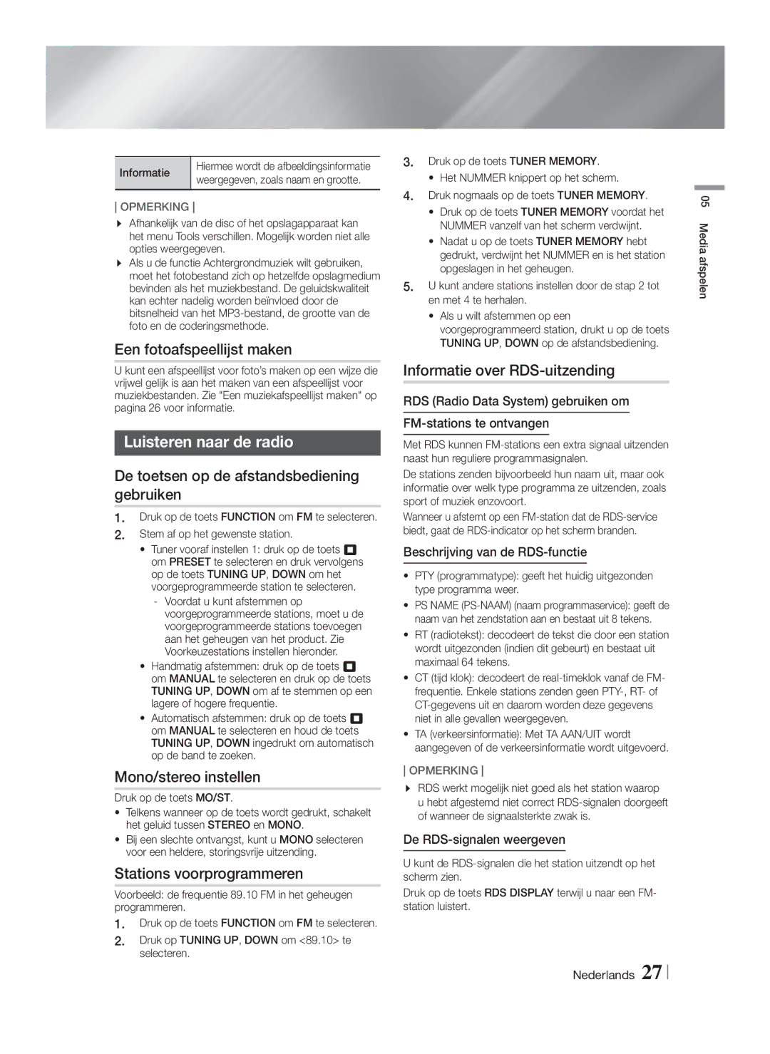 Samsung HT-F4500/ZF, HT-F4500/TK, HT-F4550/TK, HT-F4550/EN, HT-F4500/EN, HT-F4550/ZF manual Luisteren naar de radio 