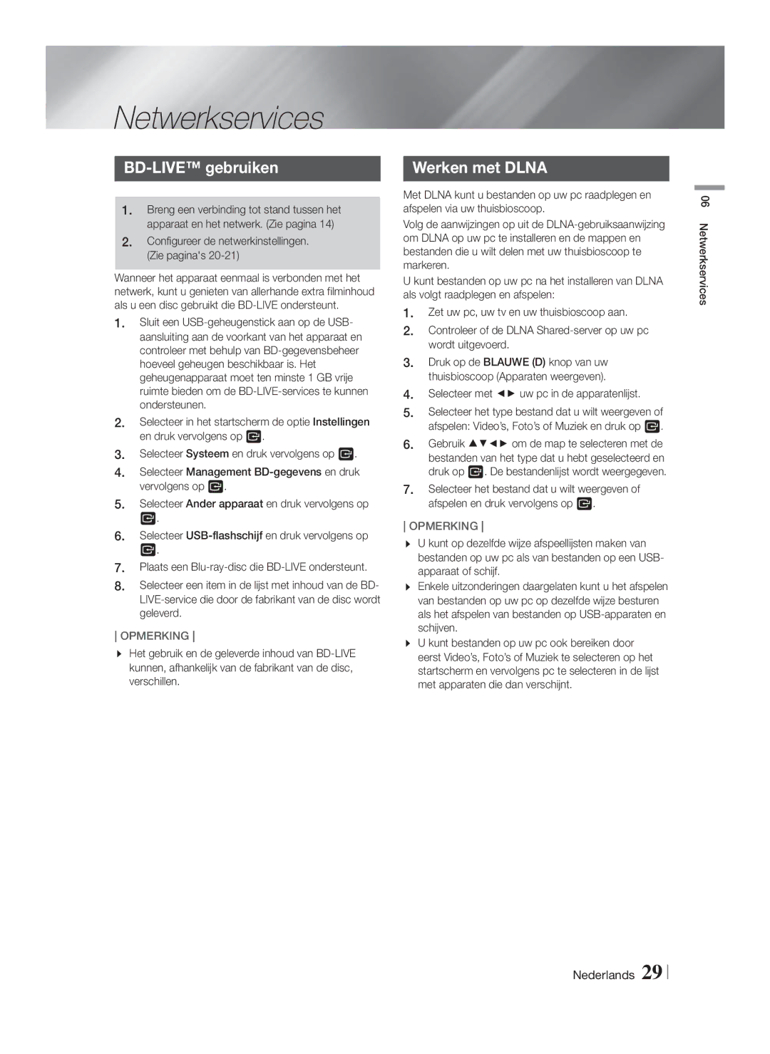 Samsung HT-F4550/TK manual Netwerkservices, BD-LIVE gebruiken, Werken met Dlna, Selecteer met uw pc in de apparatenlijst 