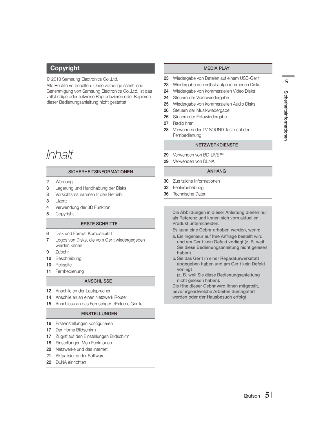 Samsung HT-F4500/EN, HT-F4500/TK, HT-F4550/TK, HT-F4550/EN, HT-F4550/ZF, HT-F4500/ZF manual Inhalt 