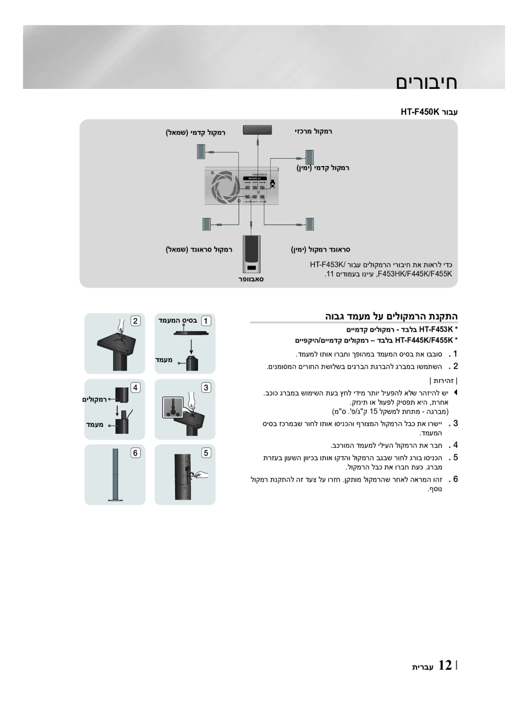 Samsung HT-F453HK/SQ, HT-F450BK/SQ הובג דמעמ לע םילוקמרה תנקתה, HT-F450K רובע, דמעמה סיסב, םיימדק םילוקמר דבלב HT-F453K 