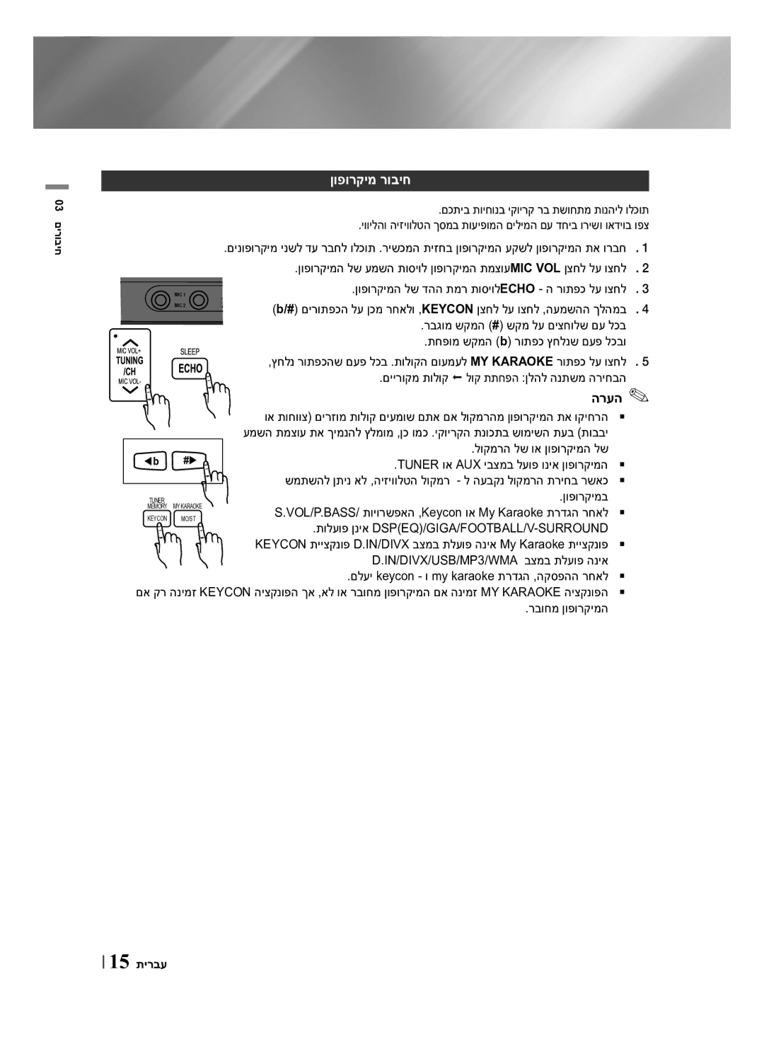 Samsung HT-F453HK/SQ, HT-F450BK/SQ, HT-F450K/SQ manual ןופורקימ רוביח, הרעה 