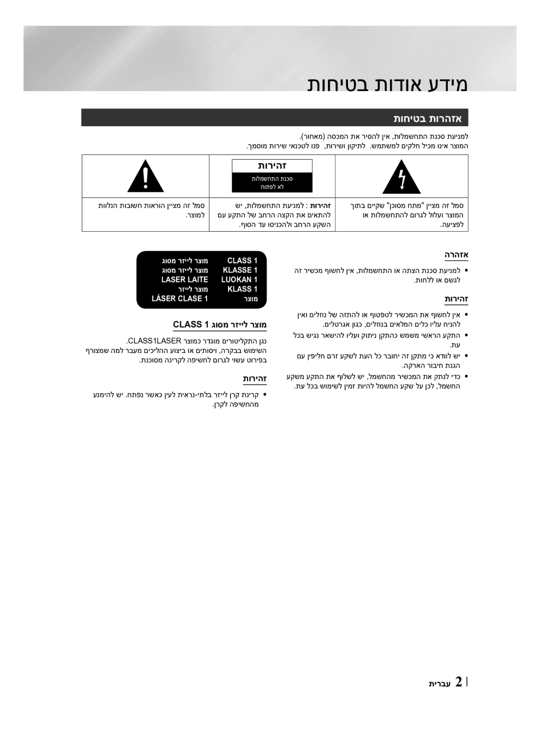 Samsung HT-F450K/SQ, HT-F453HK/SQ, HT-F450BK/SQ manual תוחיטב תודוא עדימ, תוחיטב תורהזא, תוריהז 