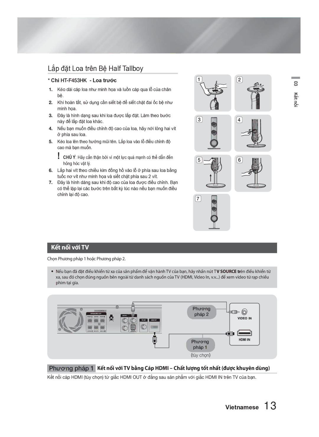 Samsung HT-F453HK/XV manual Kết nối với TV, Chi HT-F453HK Loa trước, Phương Pháp Tùy chọn 