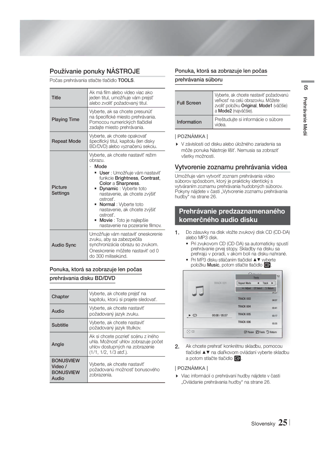 Samsung HT-F4500/EN manual Používanie ponuky Nástroje, Vytvorenie zoznamu prehrávania videa, Prehrávania disku BD/DVD 