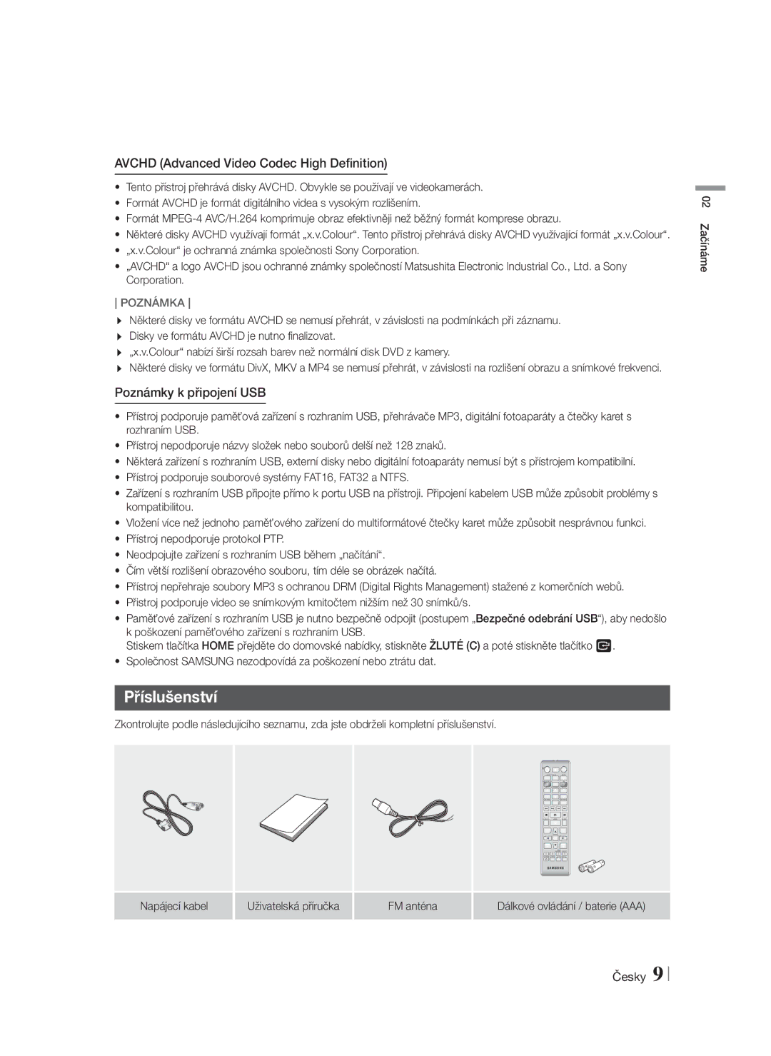 Samsung HT-F4500/EN Příslušenství, Poznámky k připojení USB, „x.v.Colour je ochranná známka společnosti Sony Corporation 