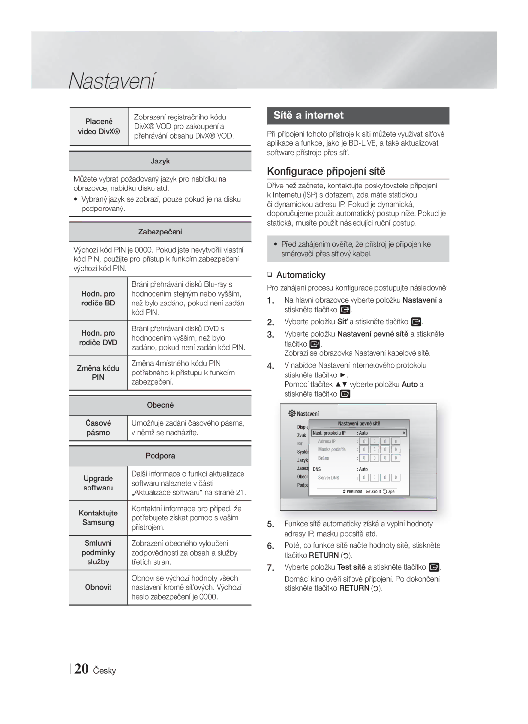 Samsung HT-F4550/EN, HT-F4500/EN manual Sítě a internet, Konfigurace připojení sítě 