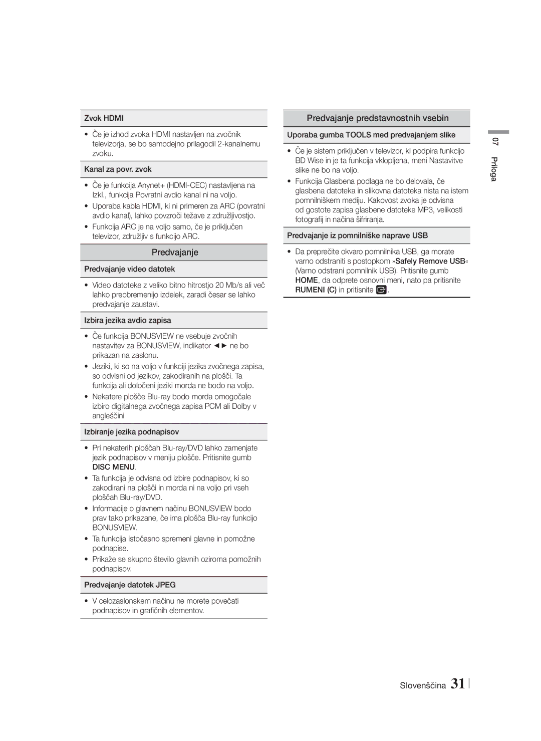 Samsung HT-F4500/EN, HT-F4550/EN manual Predvajanje predstavnostnih vsebin, Disc Menu 