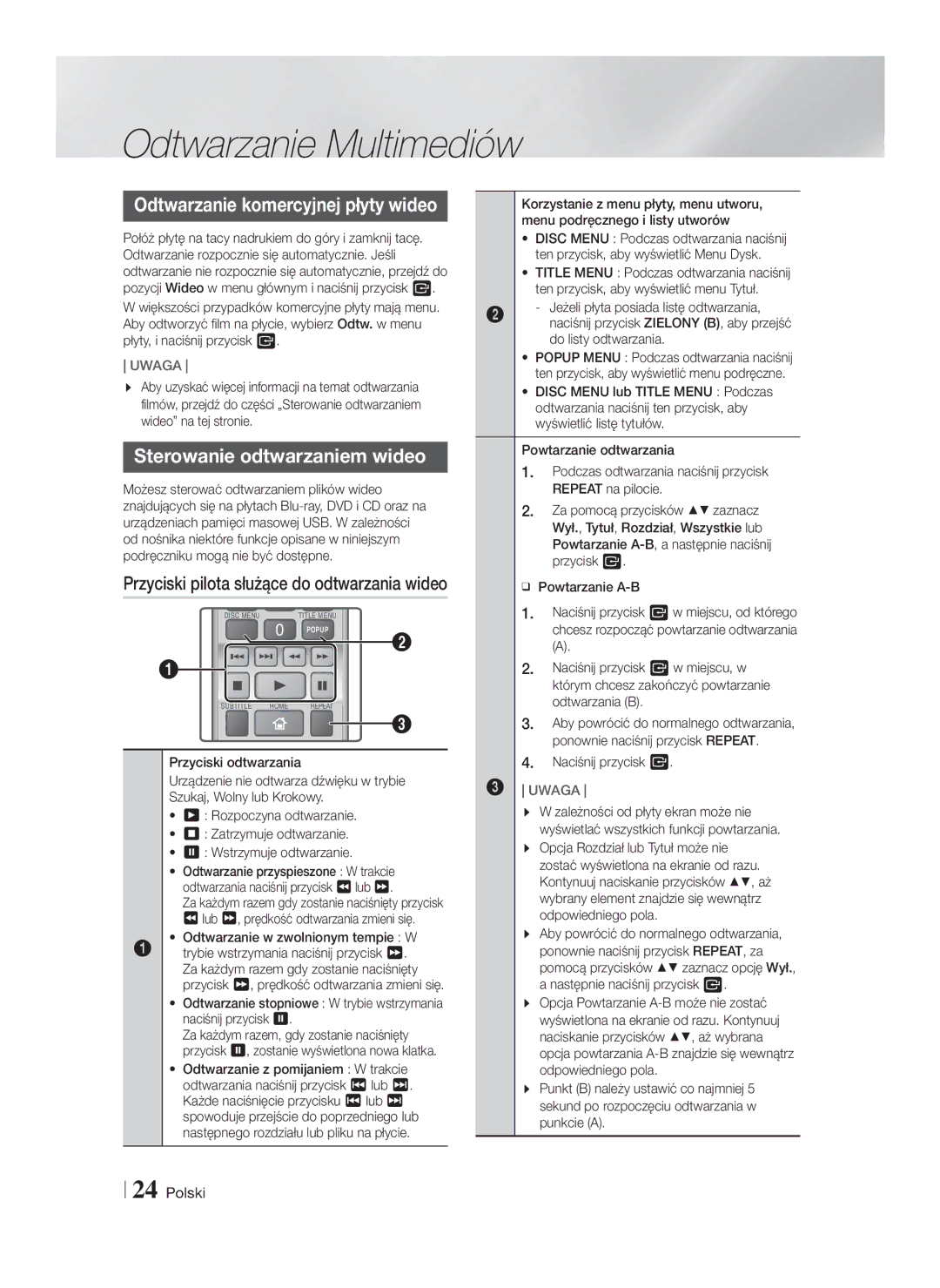 Samsung HT-F4550/EN, HT-F4500/EN manual Sterowanie odtwarzaniem wideo, Przyciski pilota służące do odtwarzania wideo, Lub 