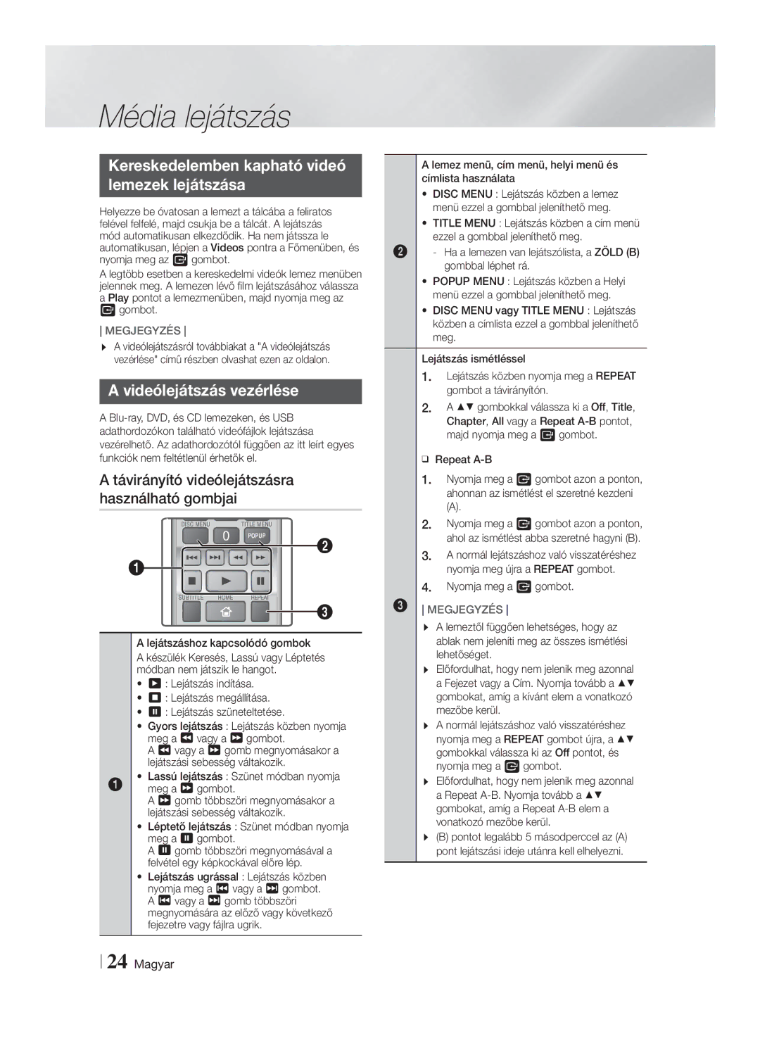 Samsung HT-F4550/EN, HT-F4500/EN manual Kereskedelemben kapható videó Lemezek lejátszása, Videólejátszás vezérlése 