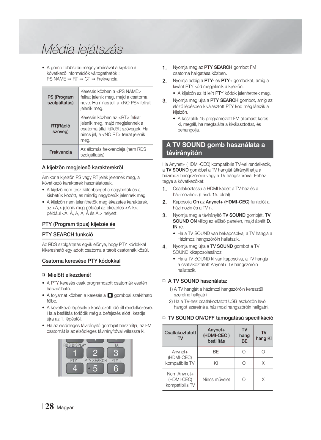 Samsung HT-F4550/EN, HT-F4500/EN manual TV Sound gomb használata a Távirányítón 