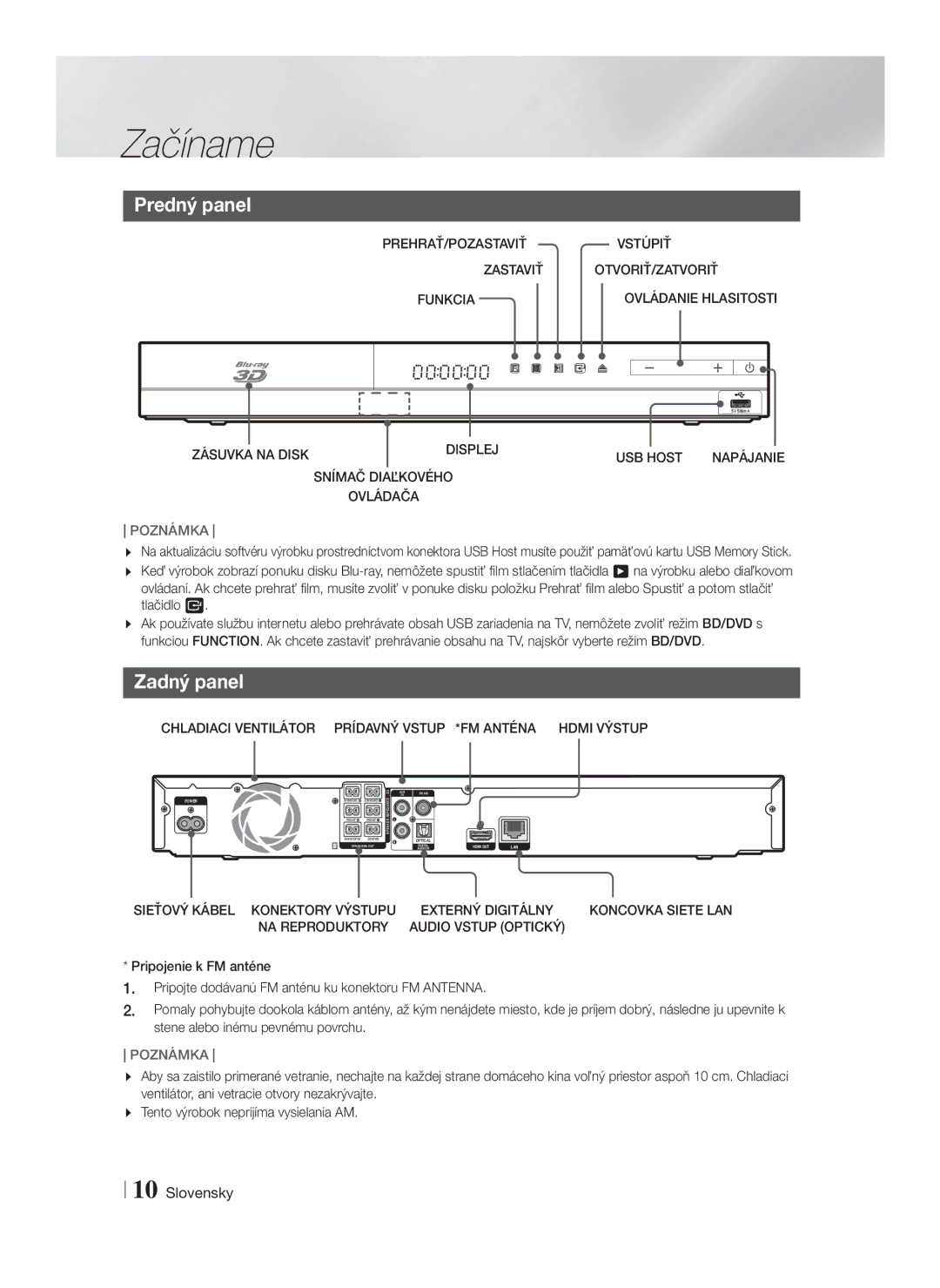 Samsung HT-F4550/EN, HT-F4500/EN manual Predný panel, Zadný panel 