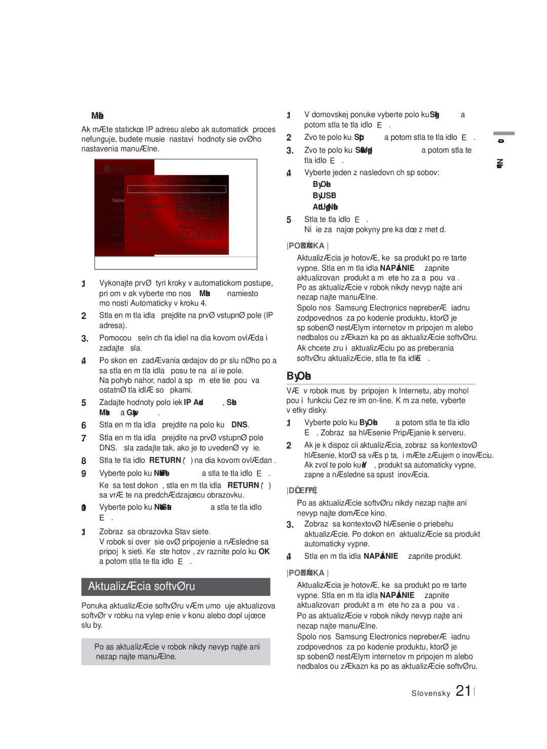 Samsung HT-F4500/EN, HT-F4550/EN Aktualizácia softvéru, Manuálne, Stlačte tlačidlo Return na diaľkovom ovládaní, Dôležité 