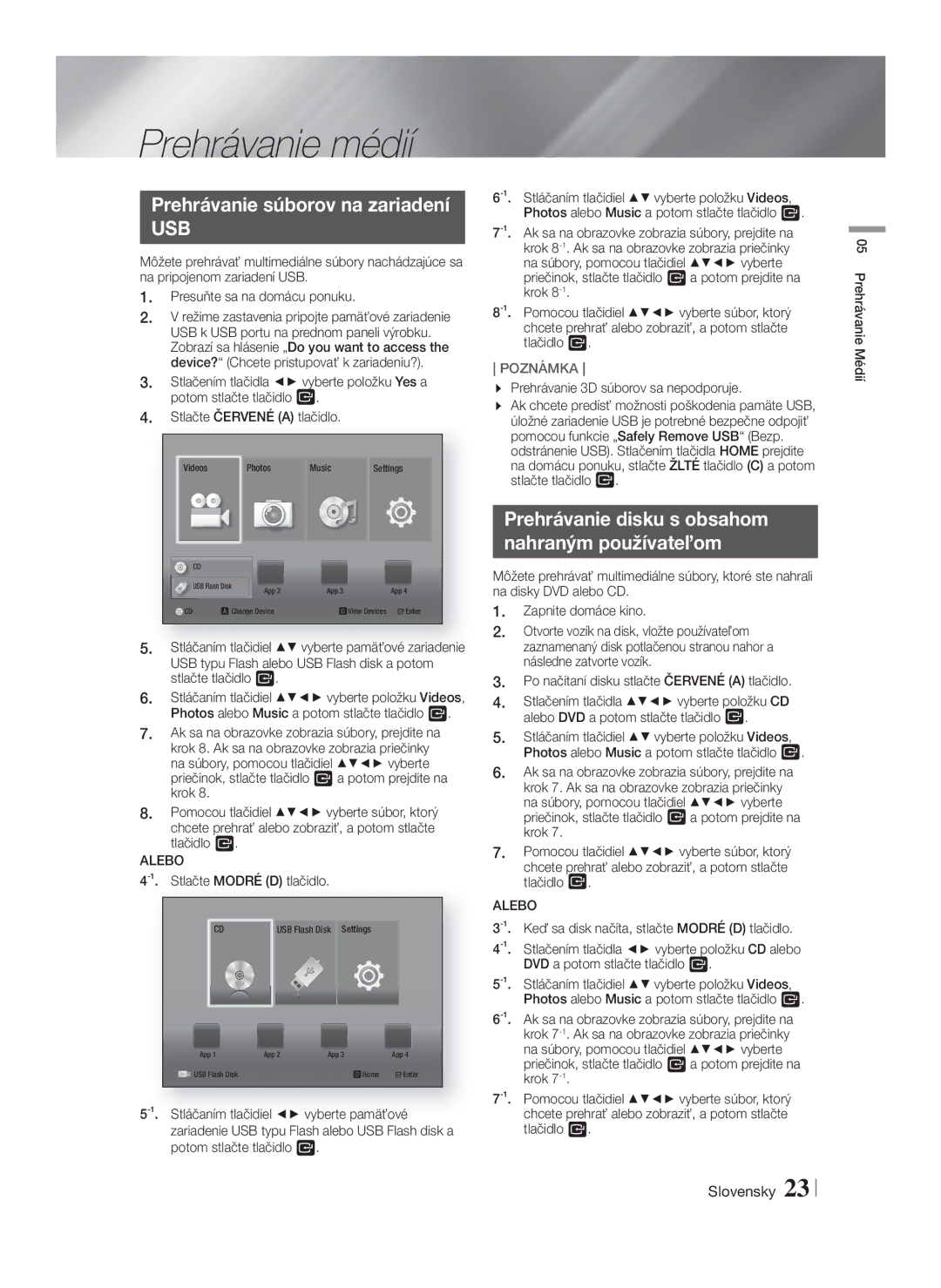 Samsung HT-F4500/EN Prehrávanie médií, Prehrávanie súborov na zariadení, Prehrávanie disku s obsahom Nahraným používateľom 