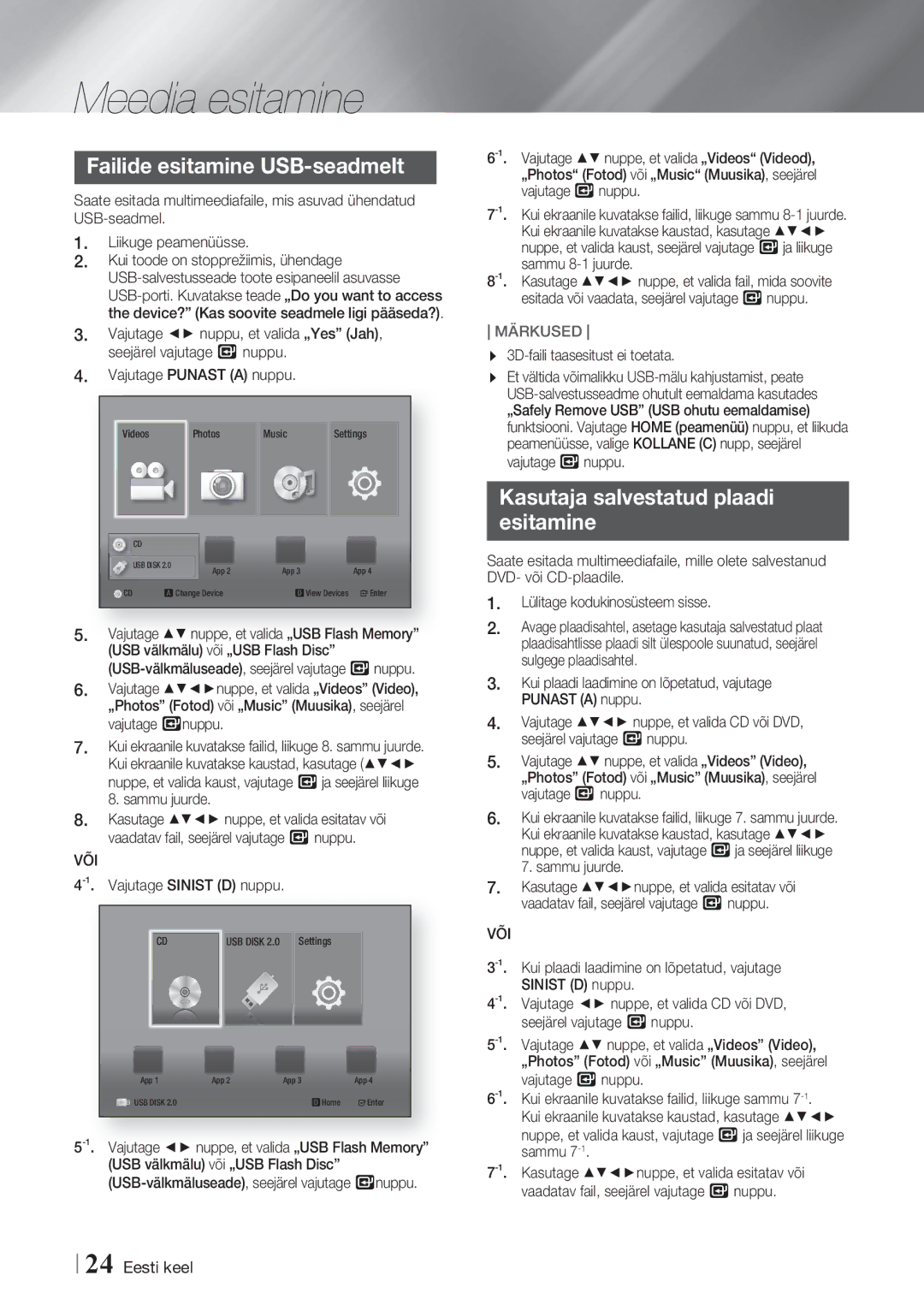 Samsung HT-F4550/EN, HT-F4500/EN manual Failide esitamine USB-seadmelt, Kasutaja salvestatud plaadi esitamine, Või 